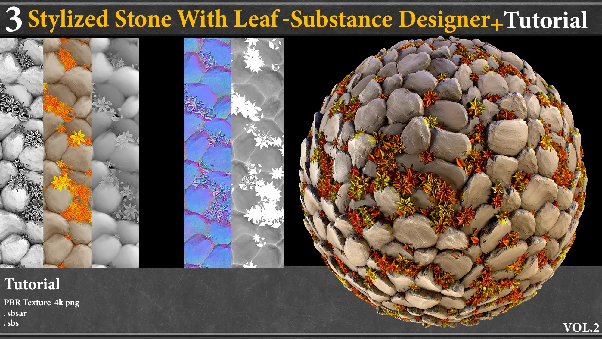 3 Stylized Stone With Leaf Material_substance Designer +Tutorial