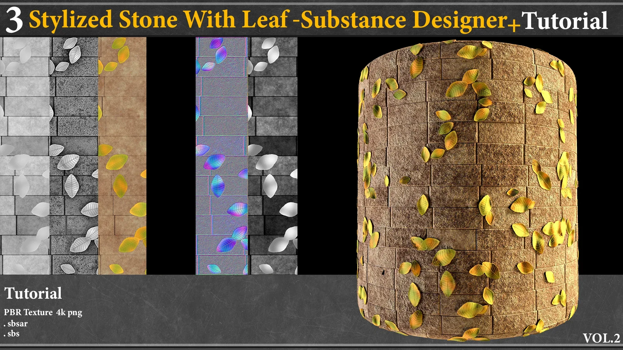 3 Stylized Stone With Leaf Material_substance Designer +Tutorial