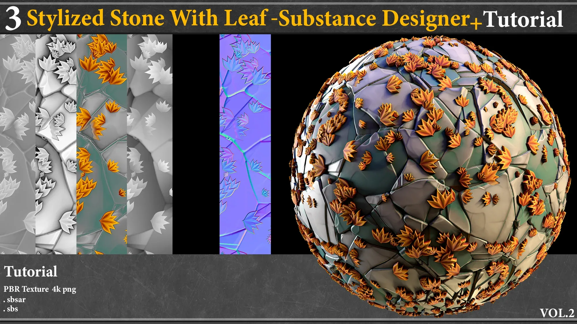 3 Stylized Stone With Leaf Material_substance Designer +Tutorial