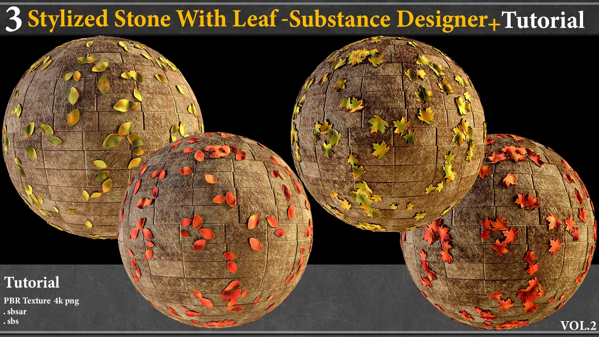 3 Stylized Stone With Leaf Material_substance Designer +Tutorial