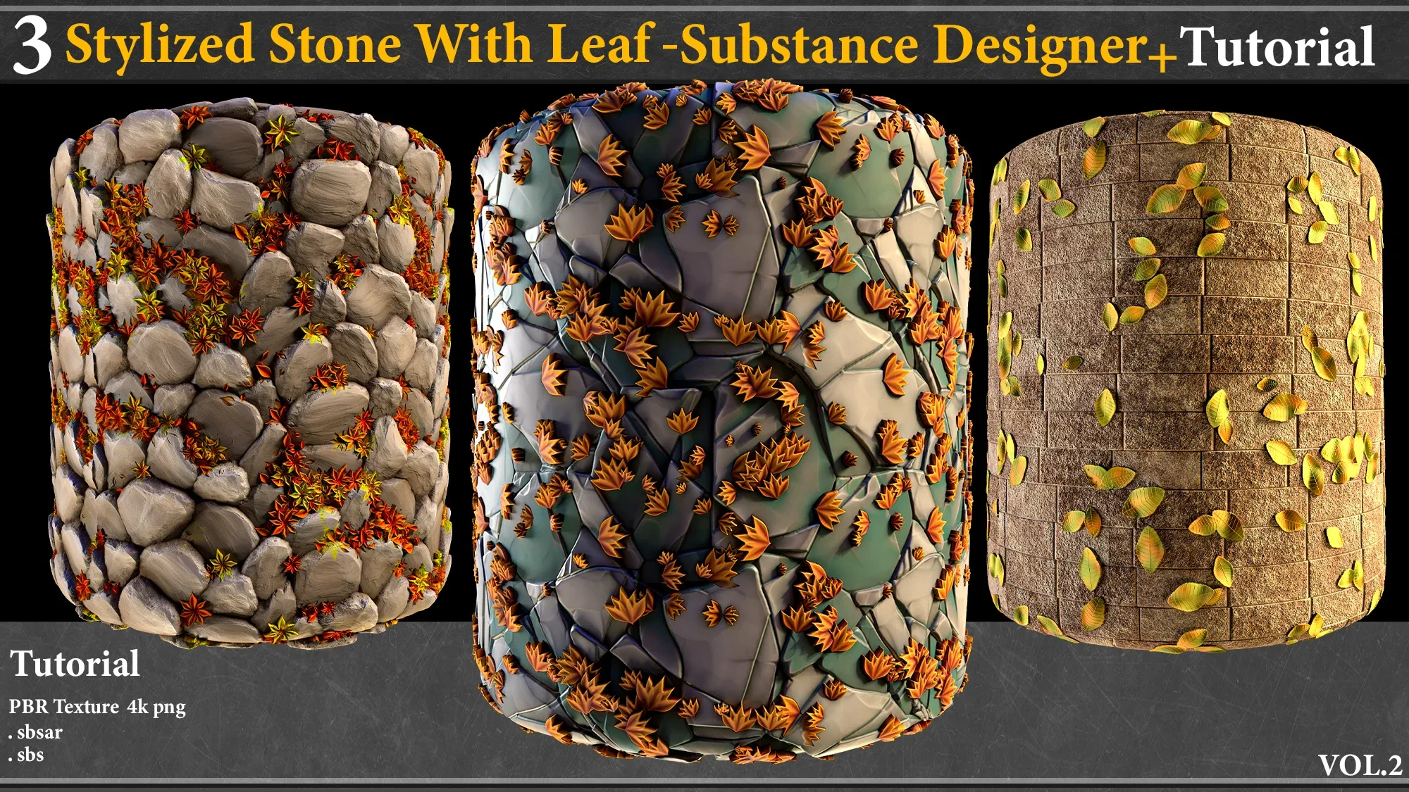 3 Stylized Stone With Leaf Material_substance Designer +Tutorial