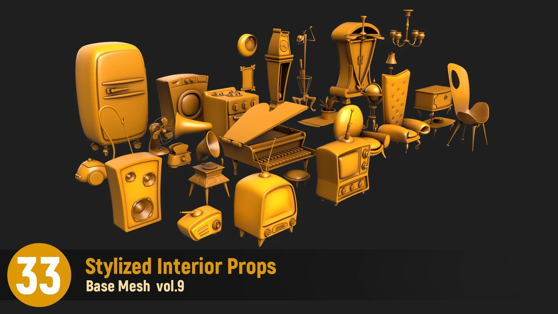 33 Stylized Interior Props Base Mesh Vol.9