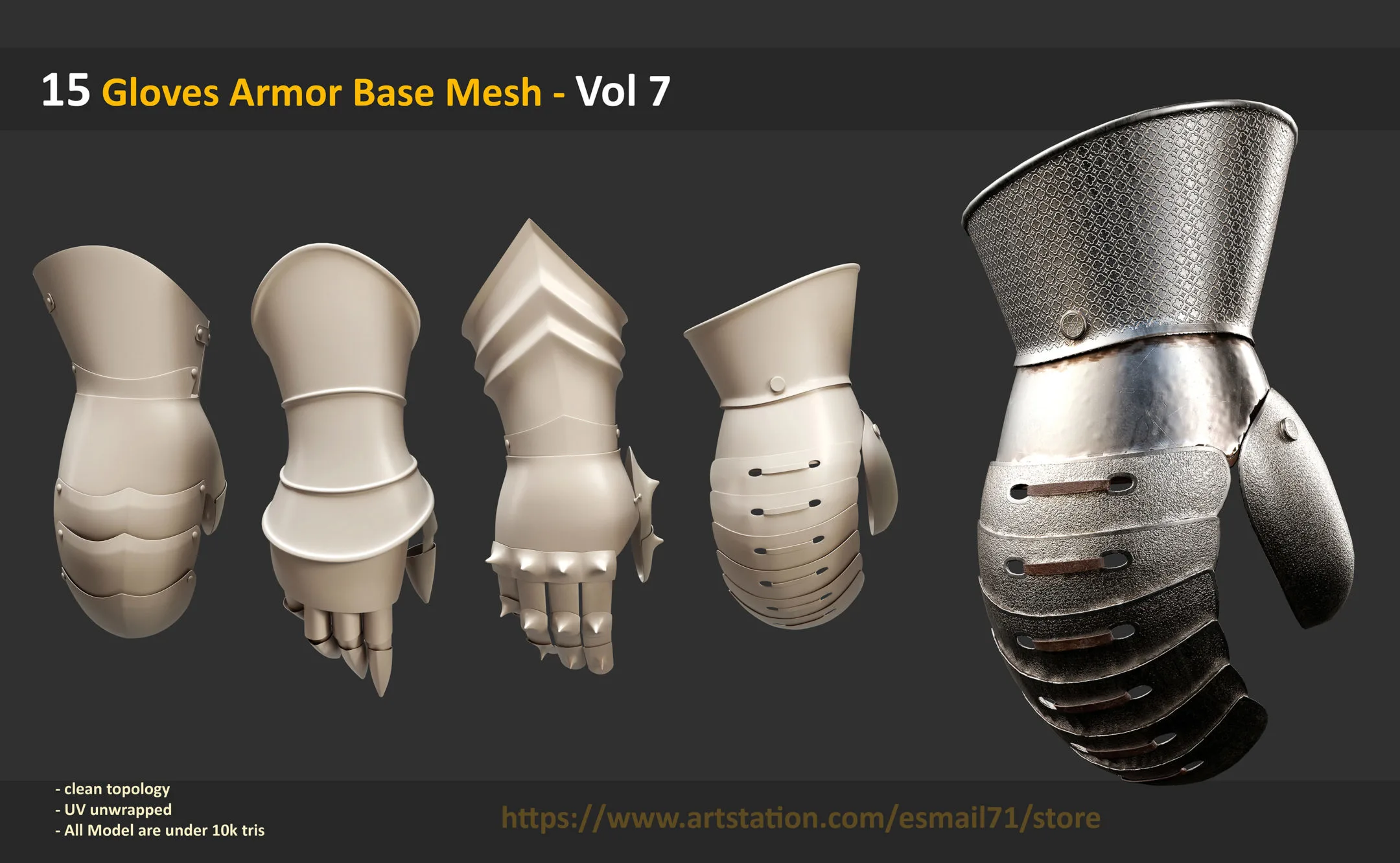 15 Gloves Armor Base Mesh - Vol 7