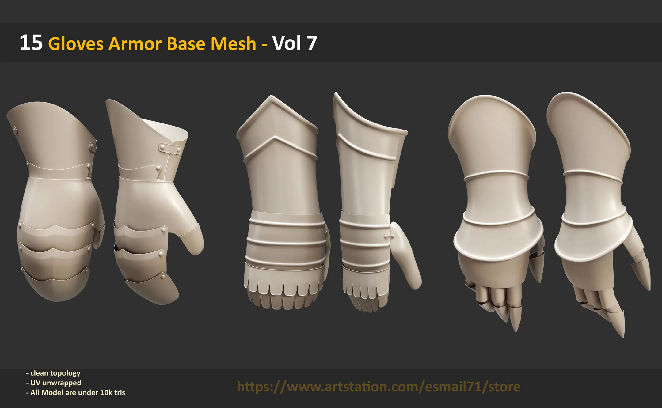15 Gloves Armor Base Mesh - Vol 7