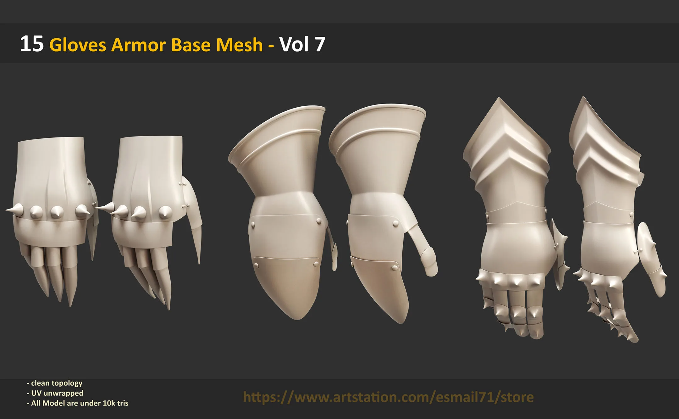 15 Gloves Armor Base Mesh - Vol 7