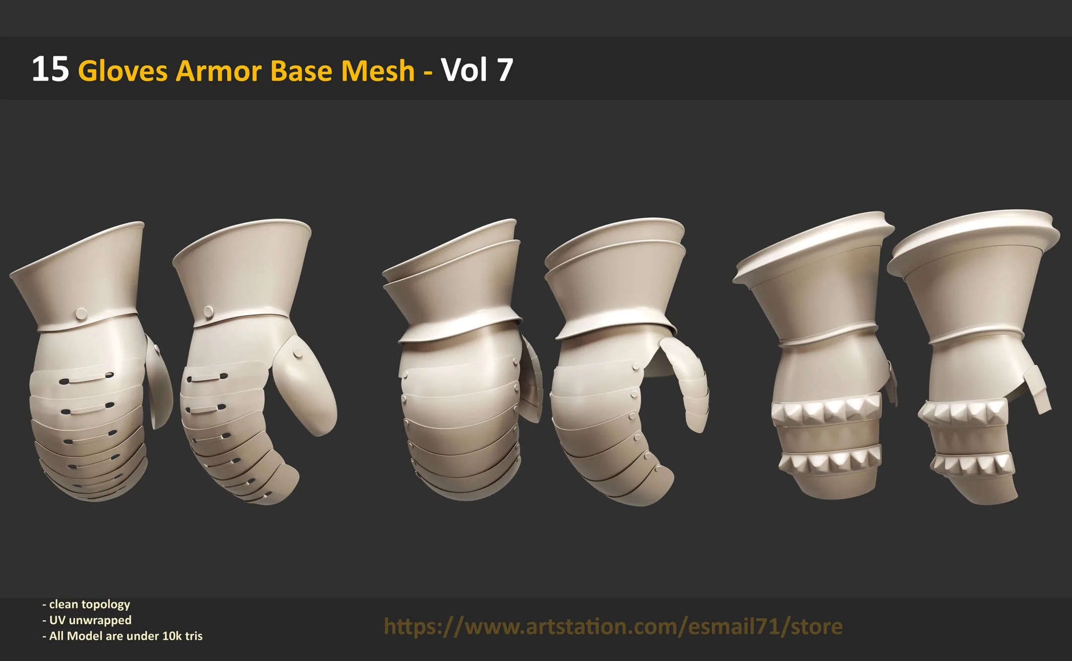 15 Gloves Armor Base Mesh - Vol 7