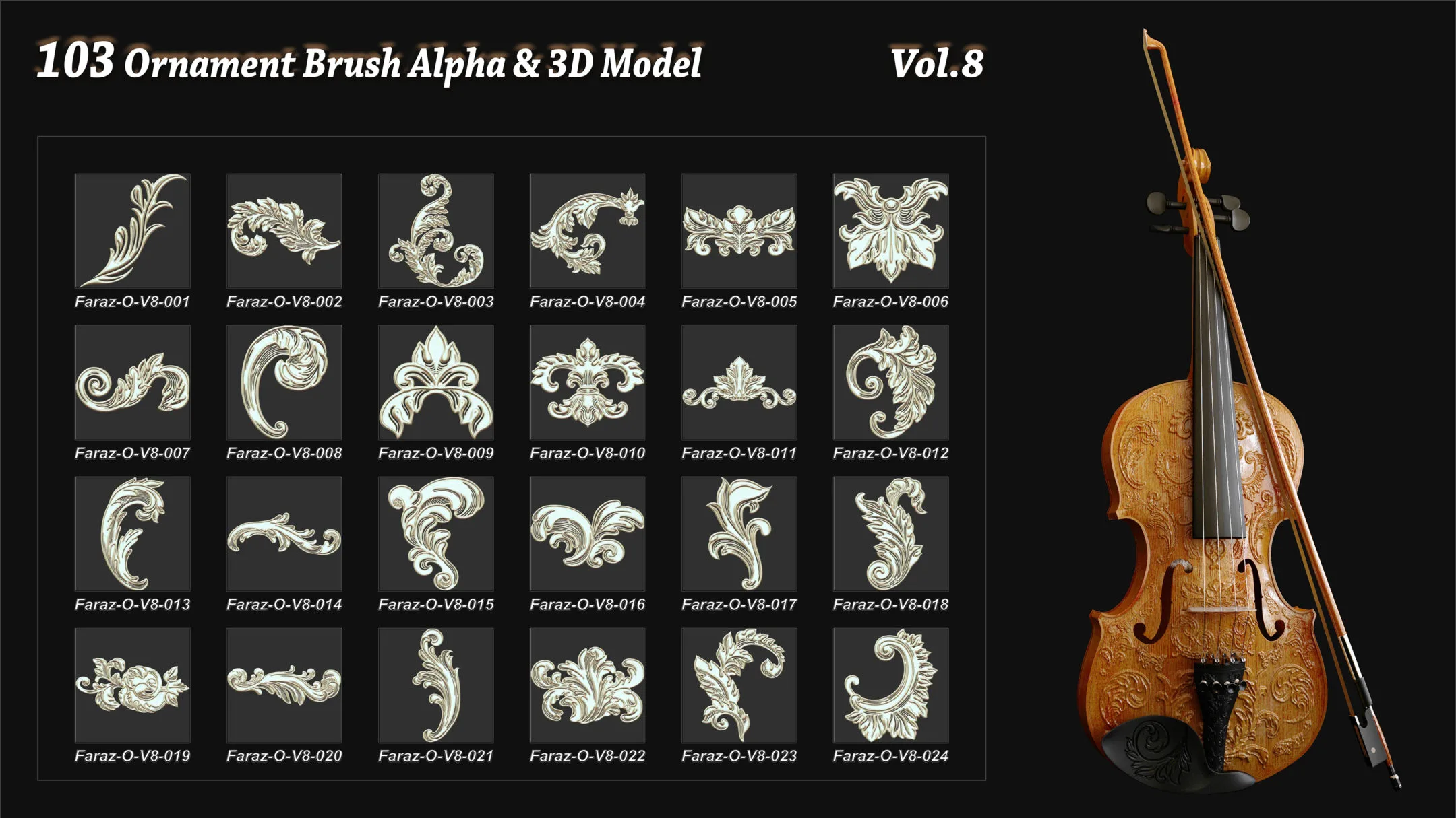 103 Ornament Brush + Alpha + 3D model Vol 8