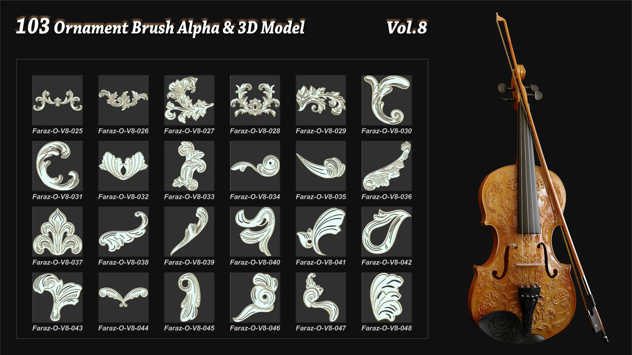 103 Ornament Brush + Alpha + 3D model Vol 8