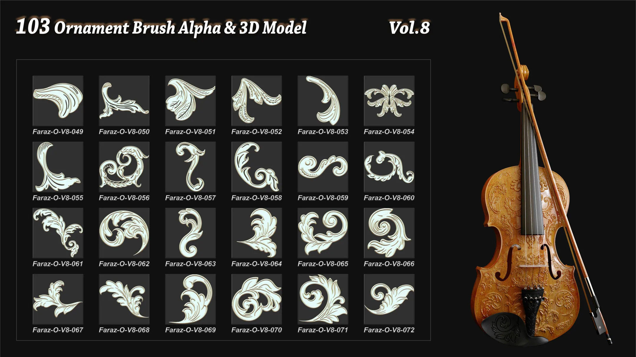 103 Ornament Brush + Alpha + 3D model Vol 8