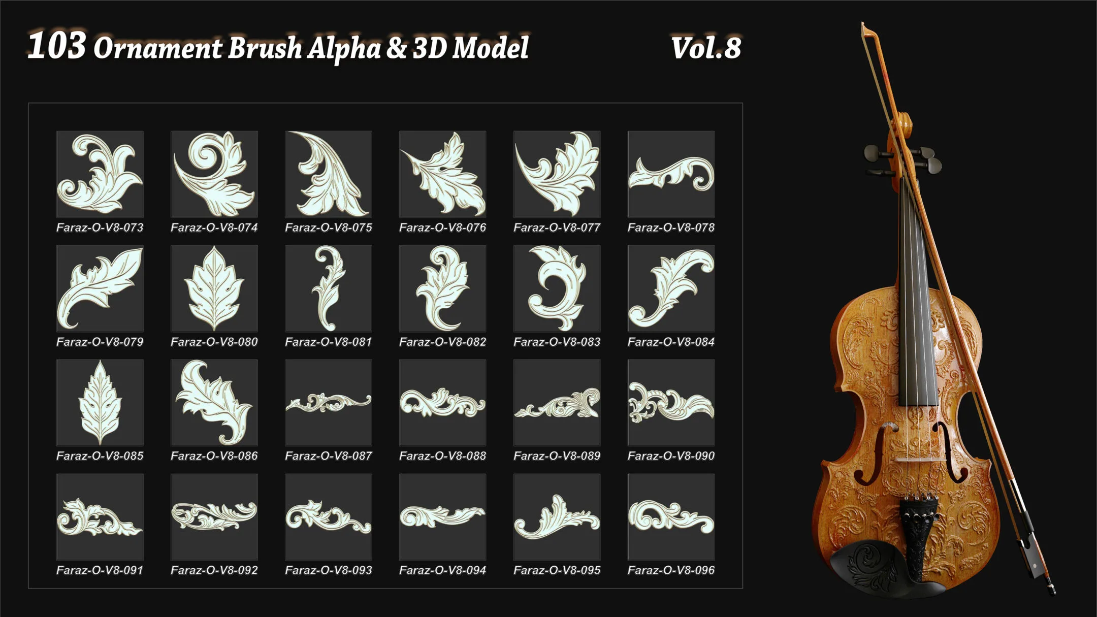 103 Ornament Brush + Alpha + 3D model Vol 8