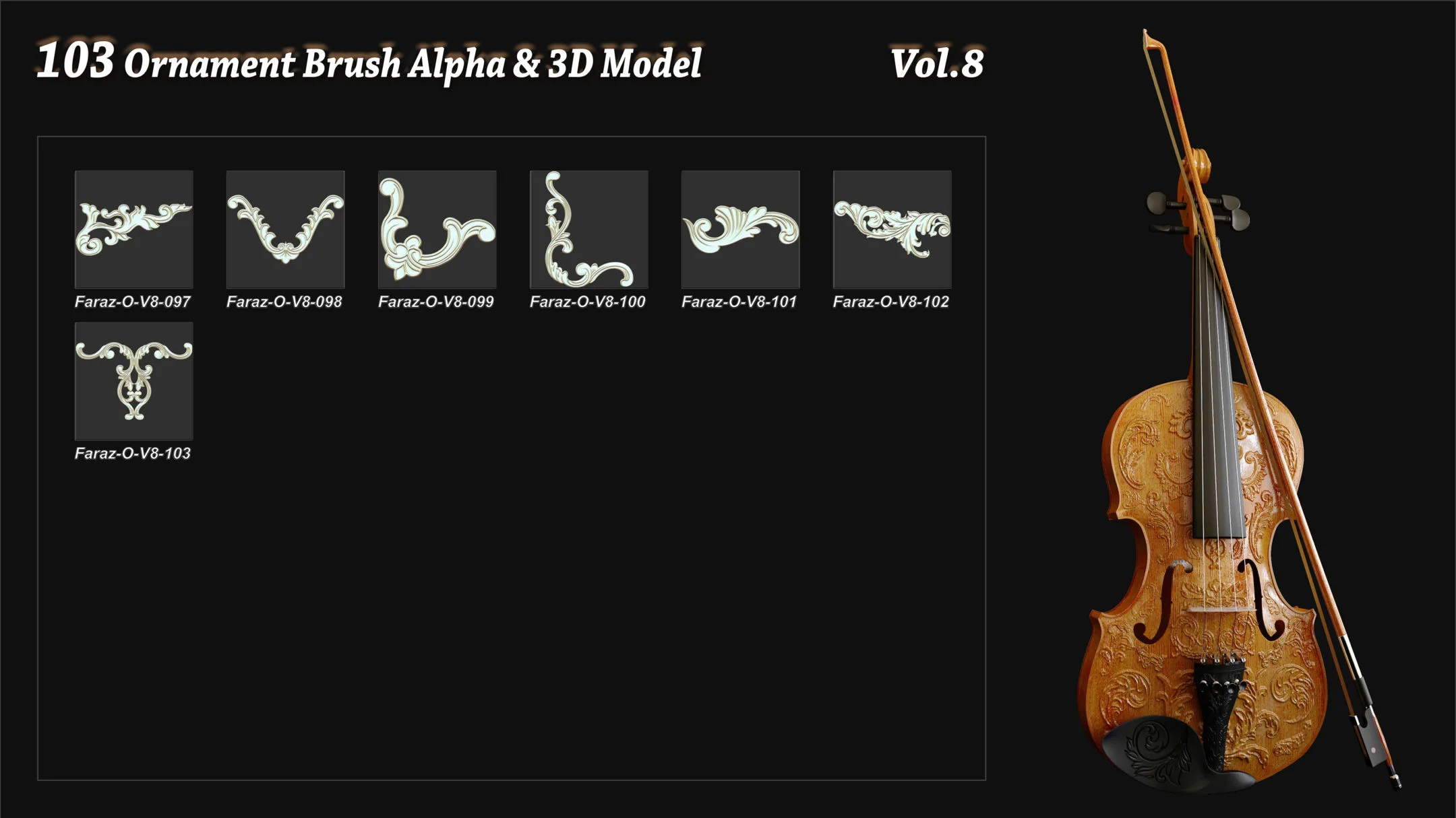 103 Ornament Brush + Alpha + 3D model Vol 8