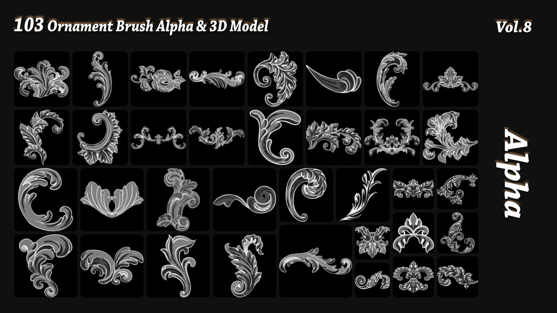 103 Ornament Brush + Alpha + 3D model Vol 8