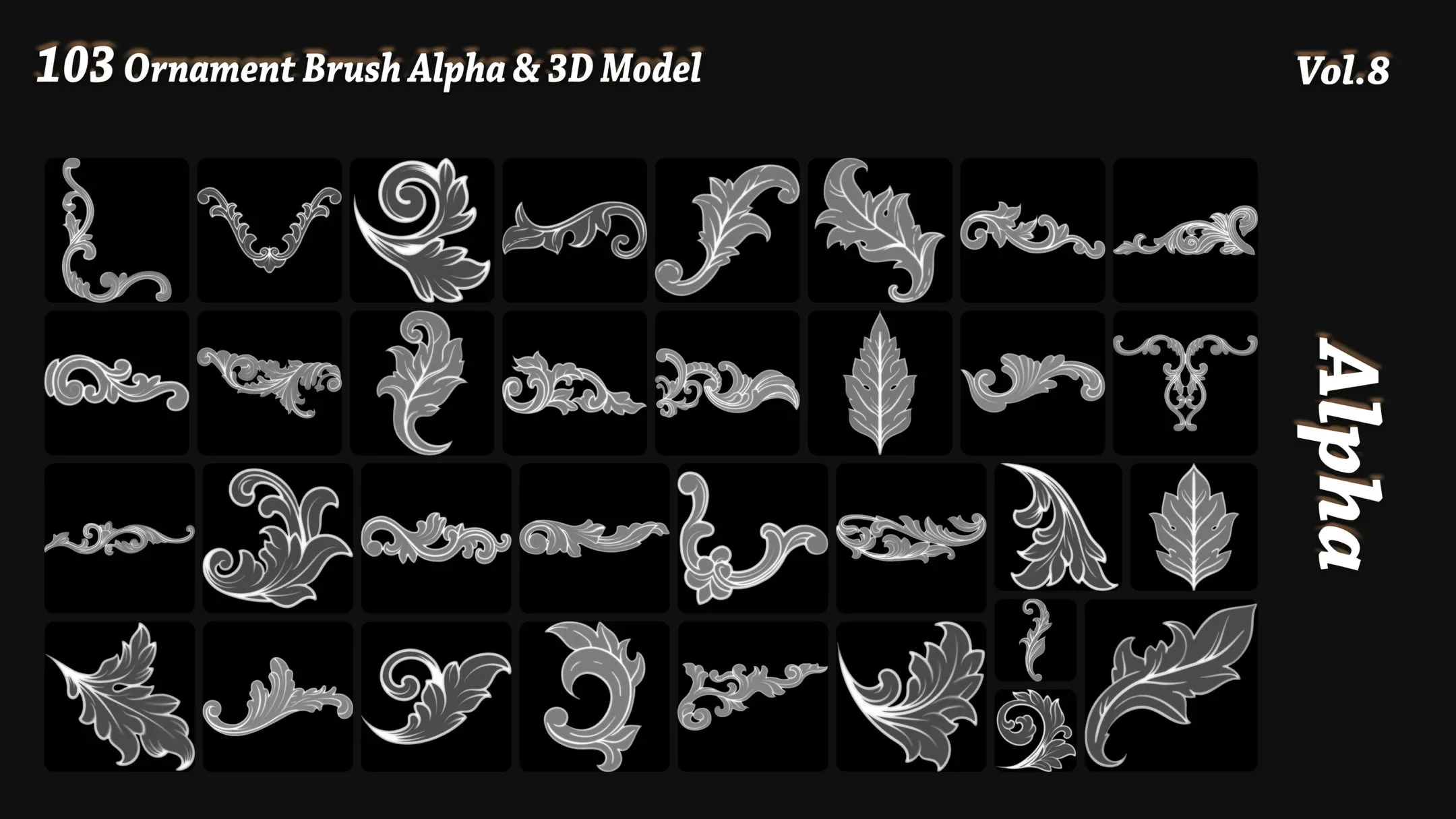 103 Ornament Brush + Alpha + 3D model Vol 8