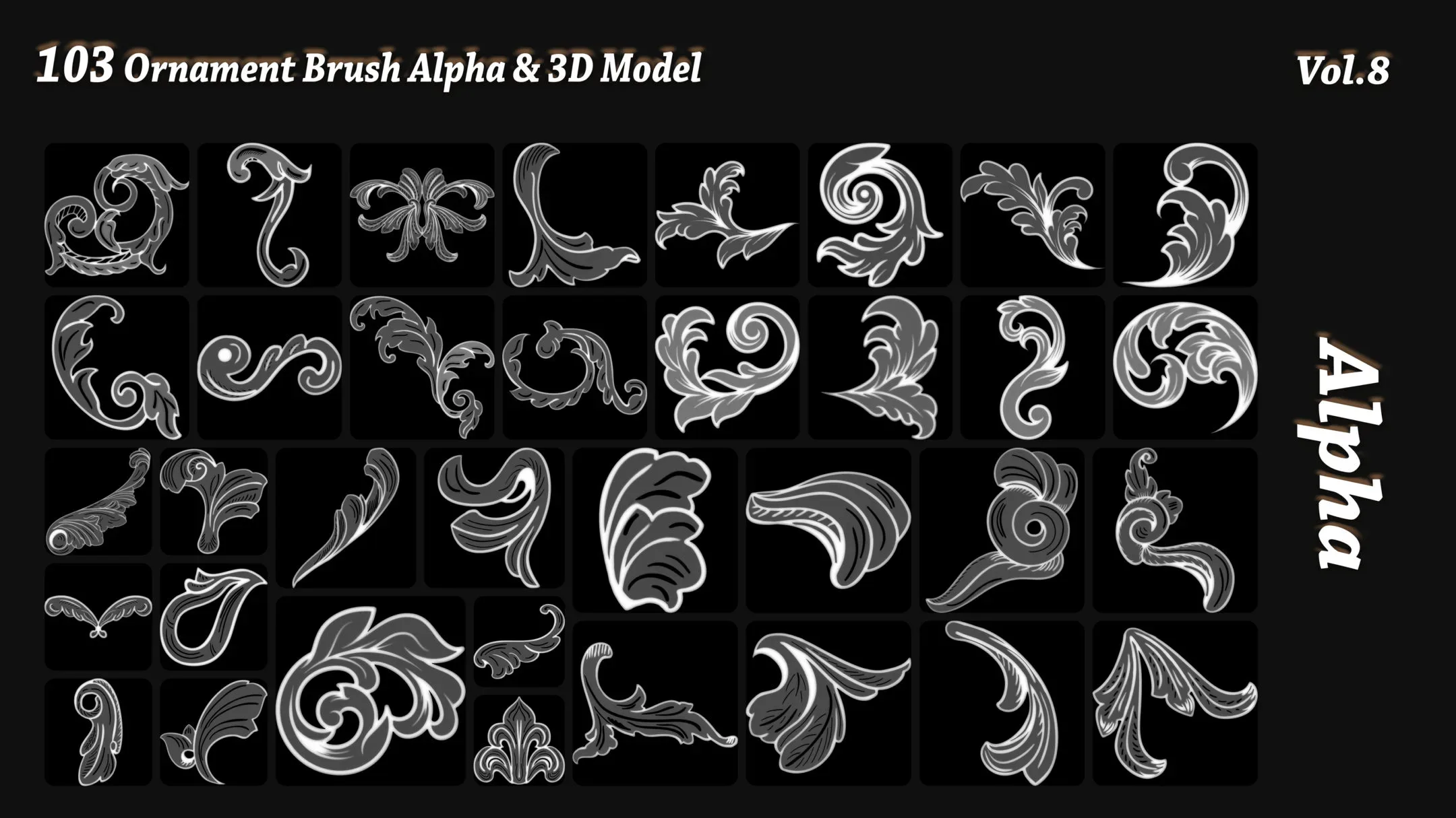 103 Ornament Brush + Alpha + 3D model Vol 8