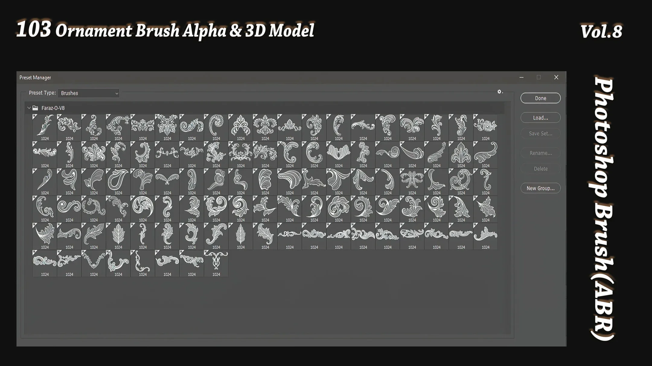 103 Ornament Brush + Alpha + 3D model Vol 8