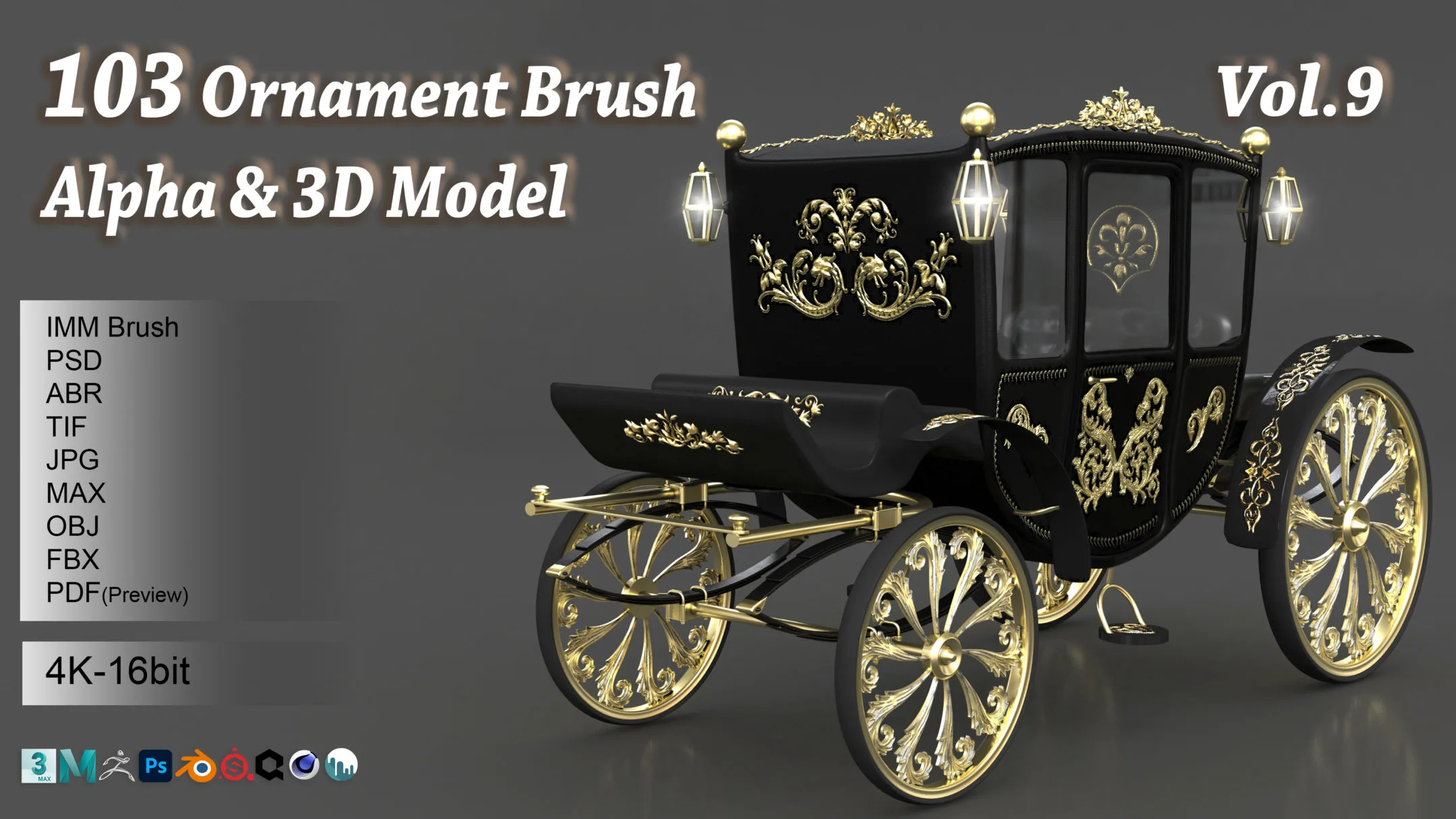 103 Ornament Brush + Alphas + 3D model vol 9