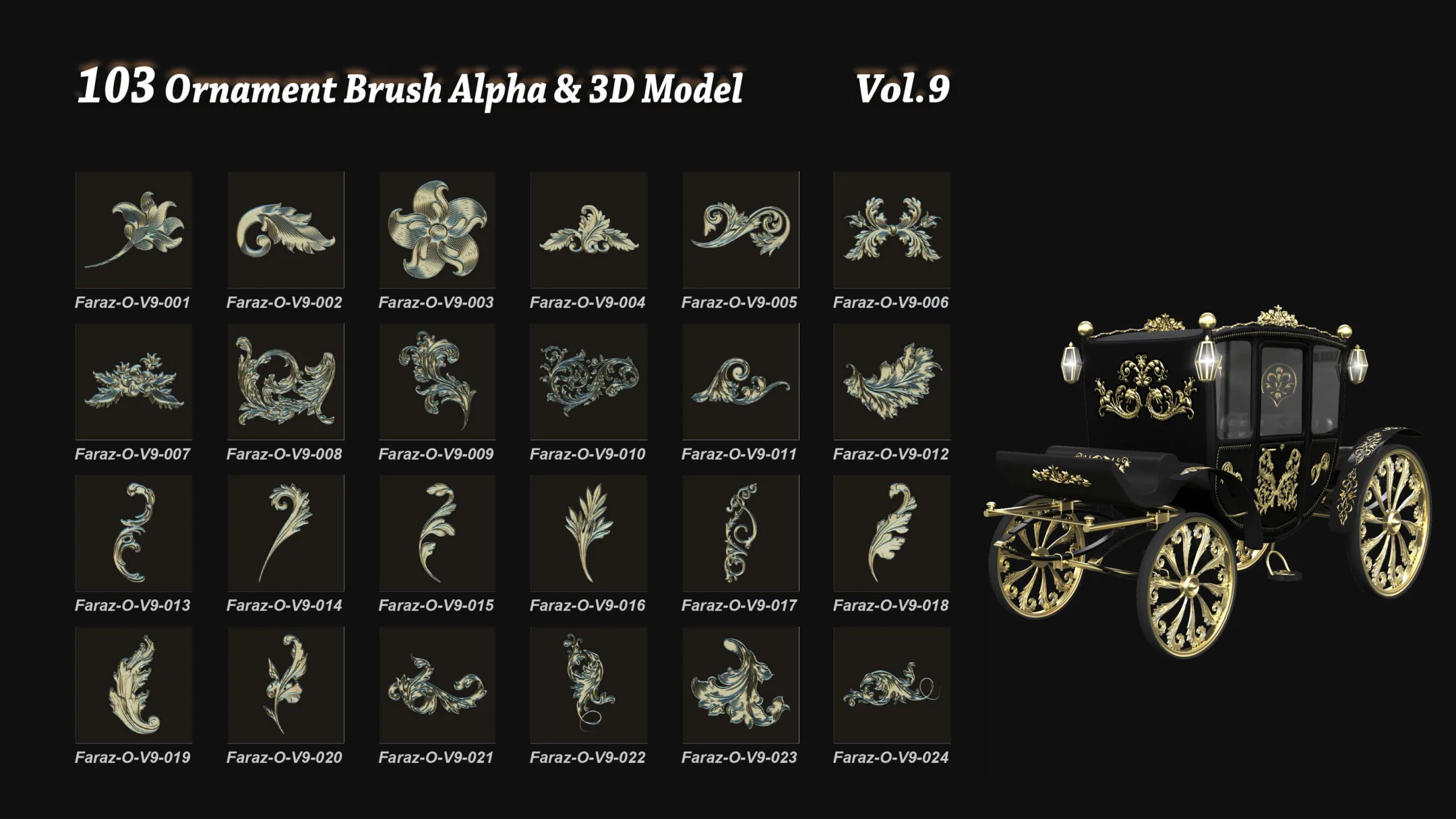 103 Ornament Brush + Alphas + 3D model vol 9