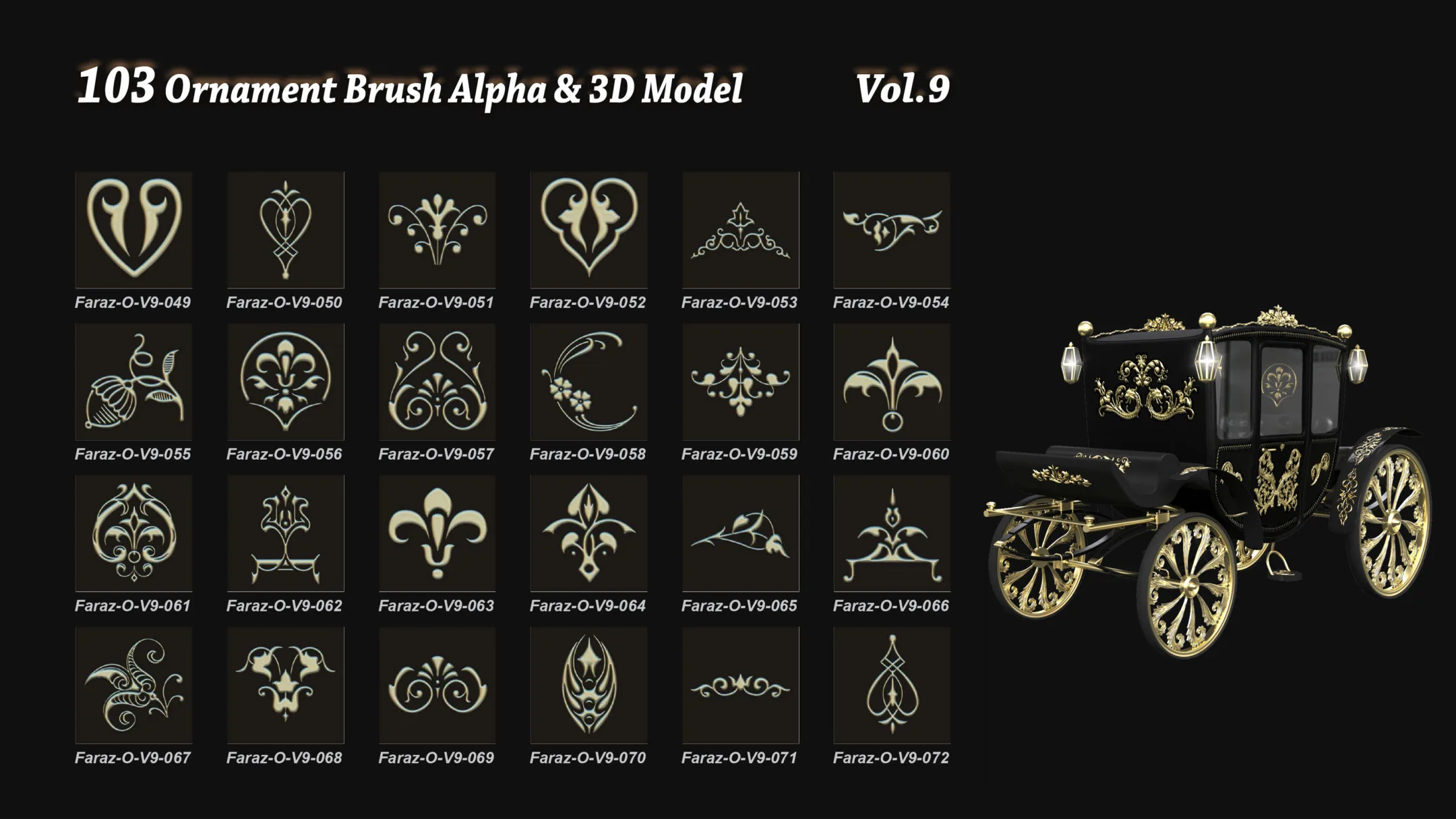 103 Ornament Brush + Alphas + 3D model vol 9