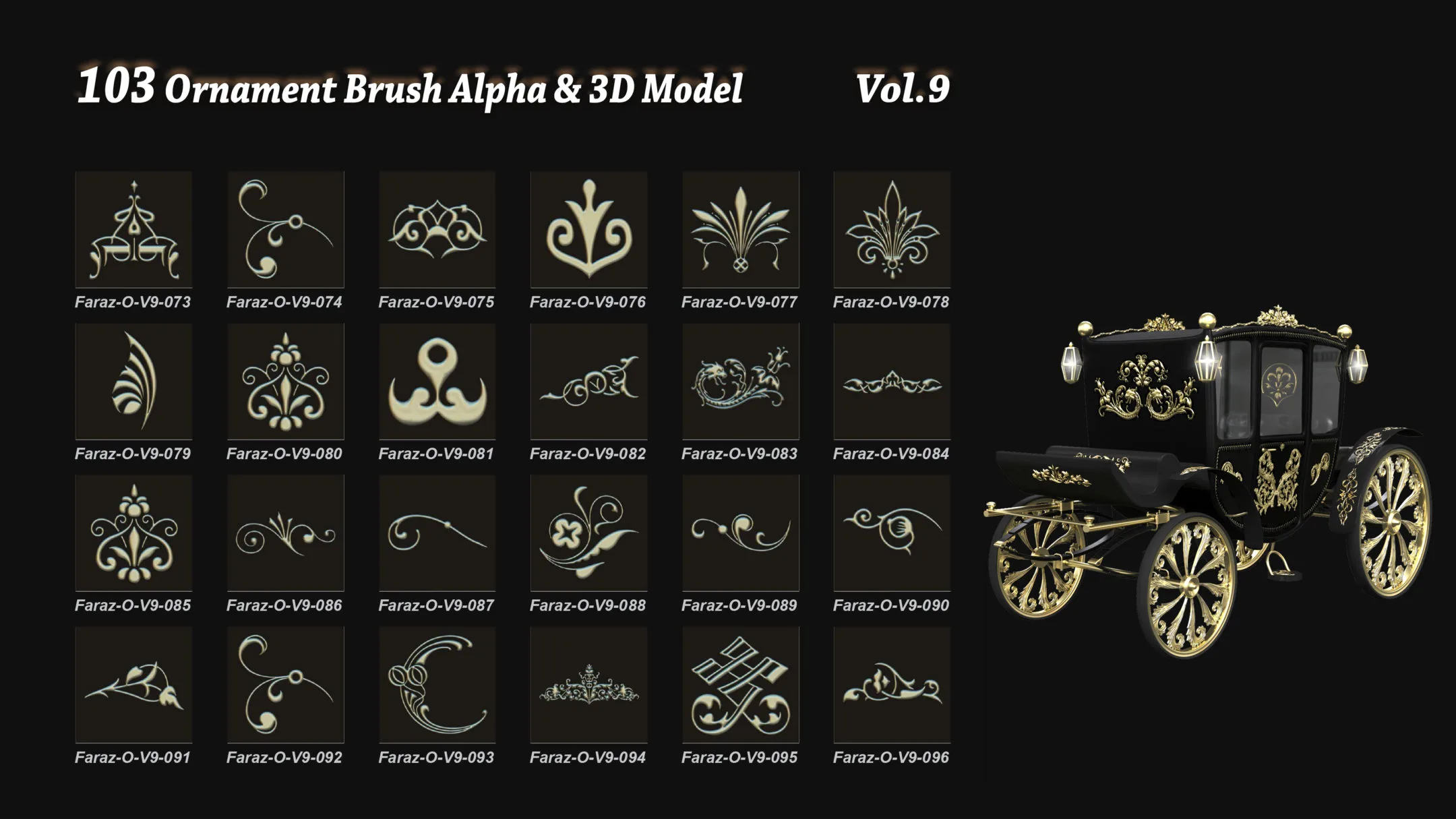 103 Ornament Brush + Alphas + 3D model vol 9