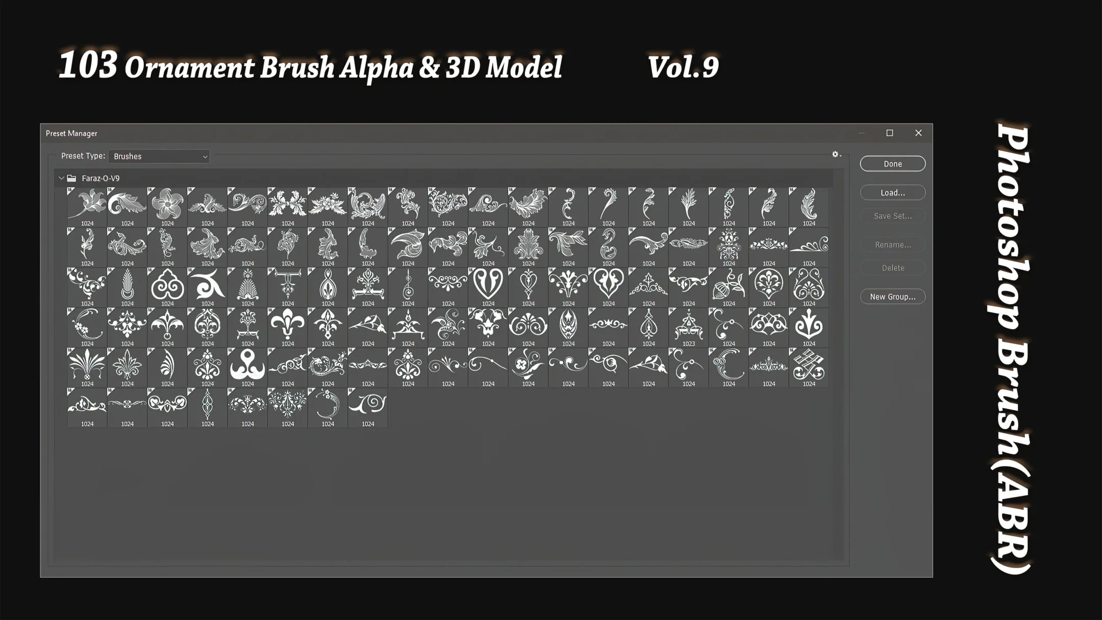 103 Ornament Brush + Alphas + 3D model vol 9