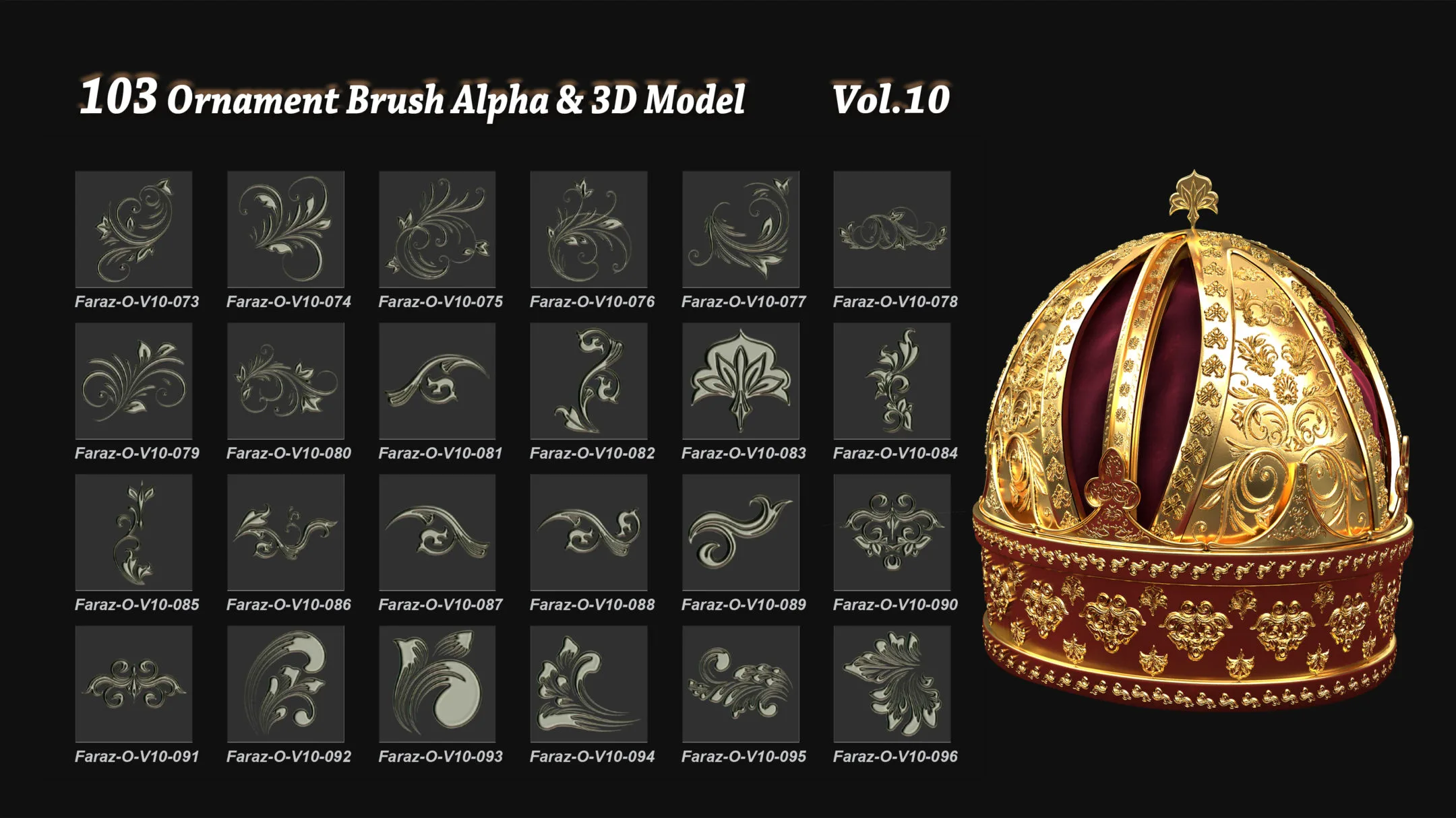 103 Ornament Brush + Alphas + 3D model vol 10