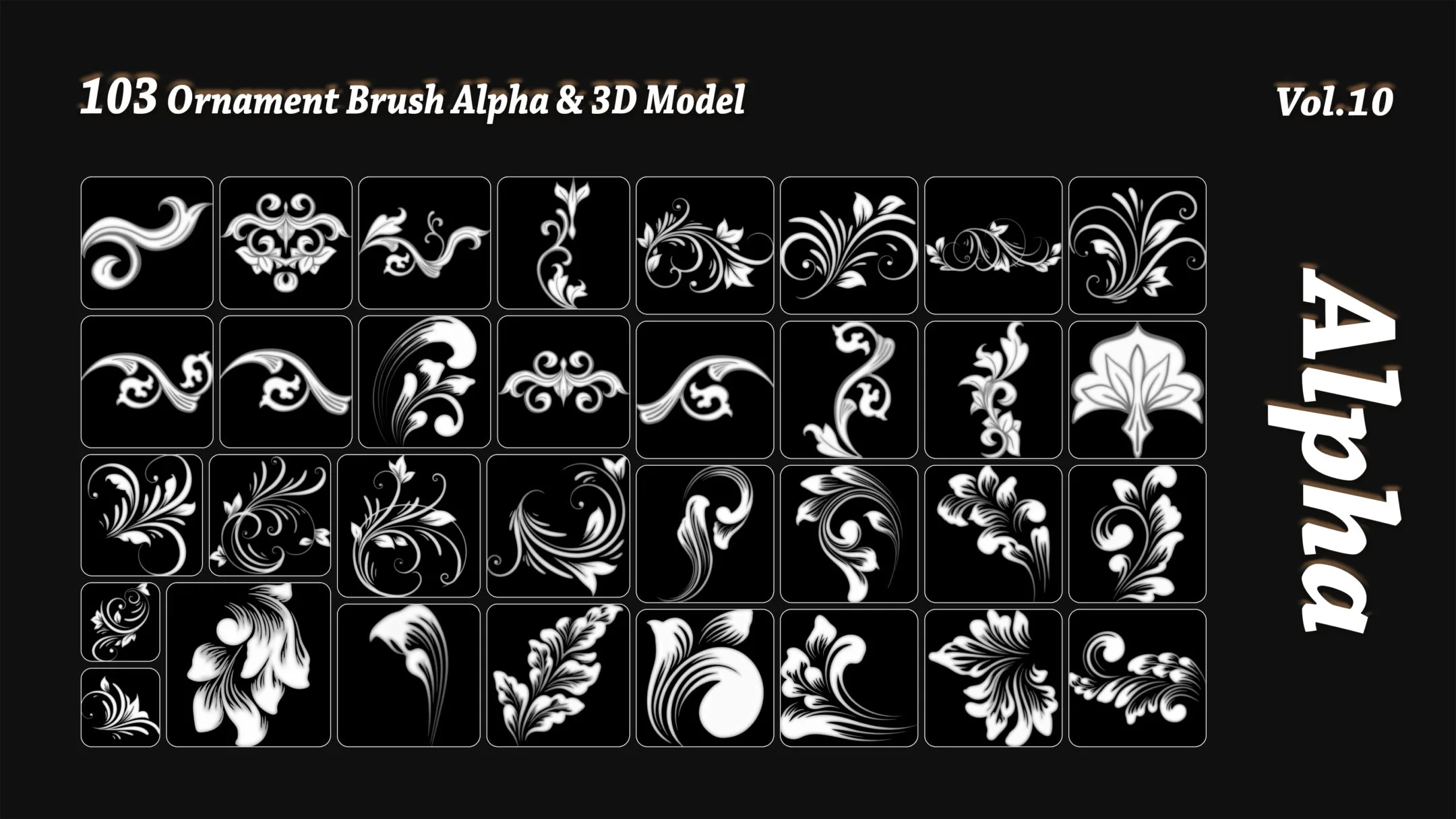 103 Ornament Brush + Alphas + 3D model vol 10