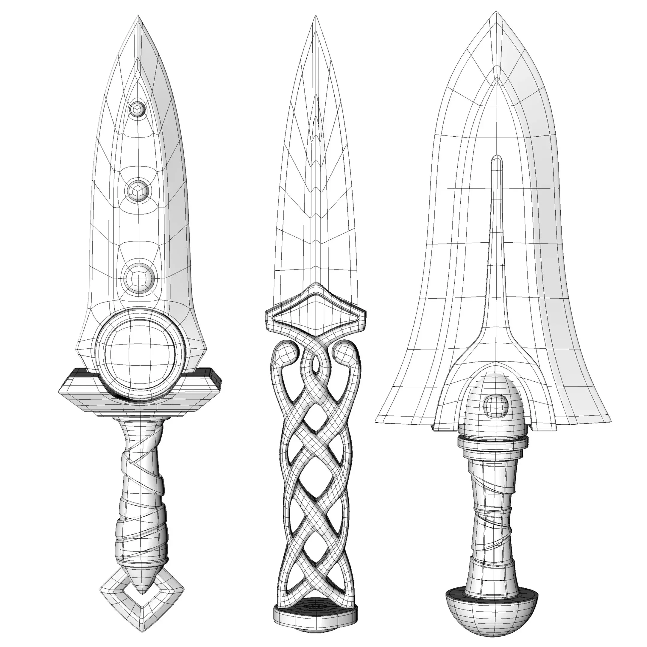 50 Knife & Dagger Base Mesh_Vol 001(MAX,blend,FBX,C4d,ZBP,obj)