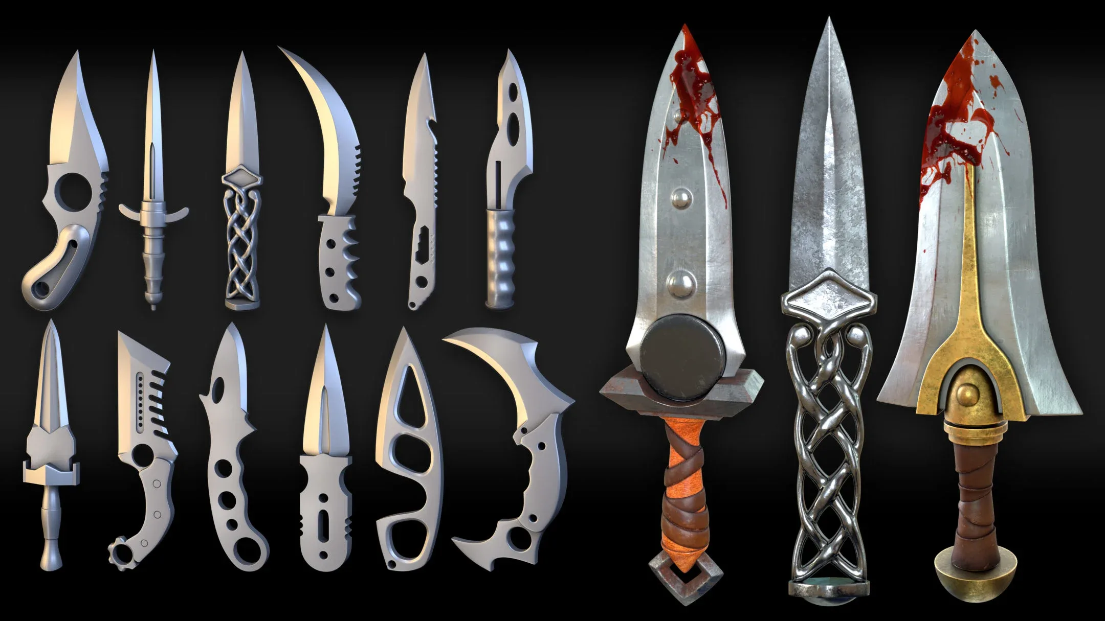 50 Knife & Dagger Base Mesh_Vol 001(MAX,blend,FBX,C4d,ZBP,obj)