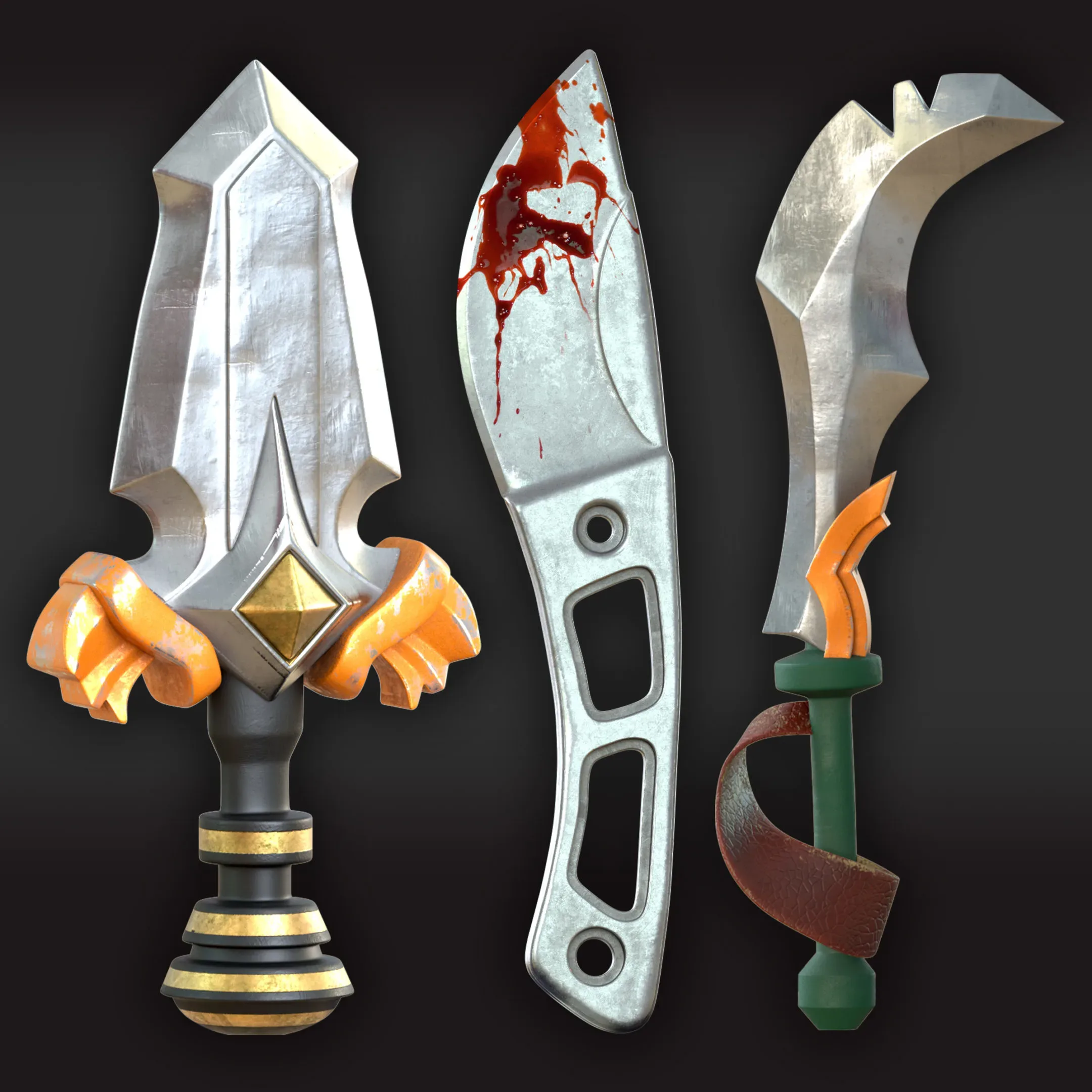 50 Knife & Dagger Base Mesh_Vol 002(MAX,blend,FBX,C4d,ZBP,obj)