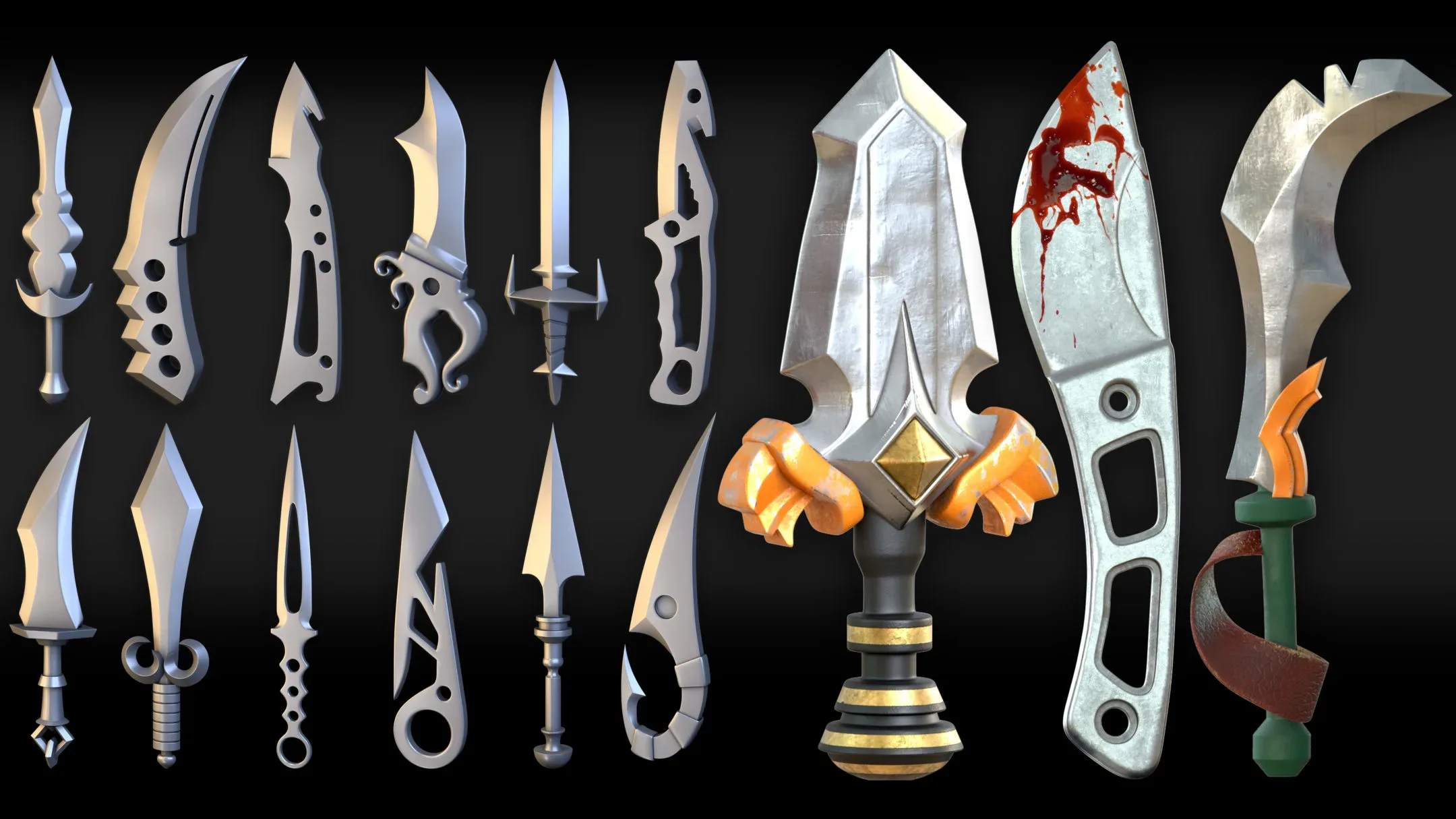 50 Knife & Dagger Base Mesh_Vol 002(MAX,blend,FBX,C4d,ZBP,obj)