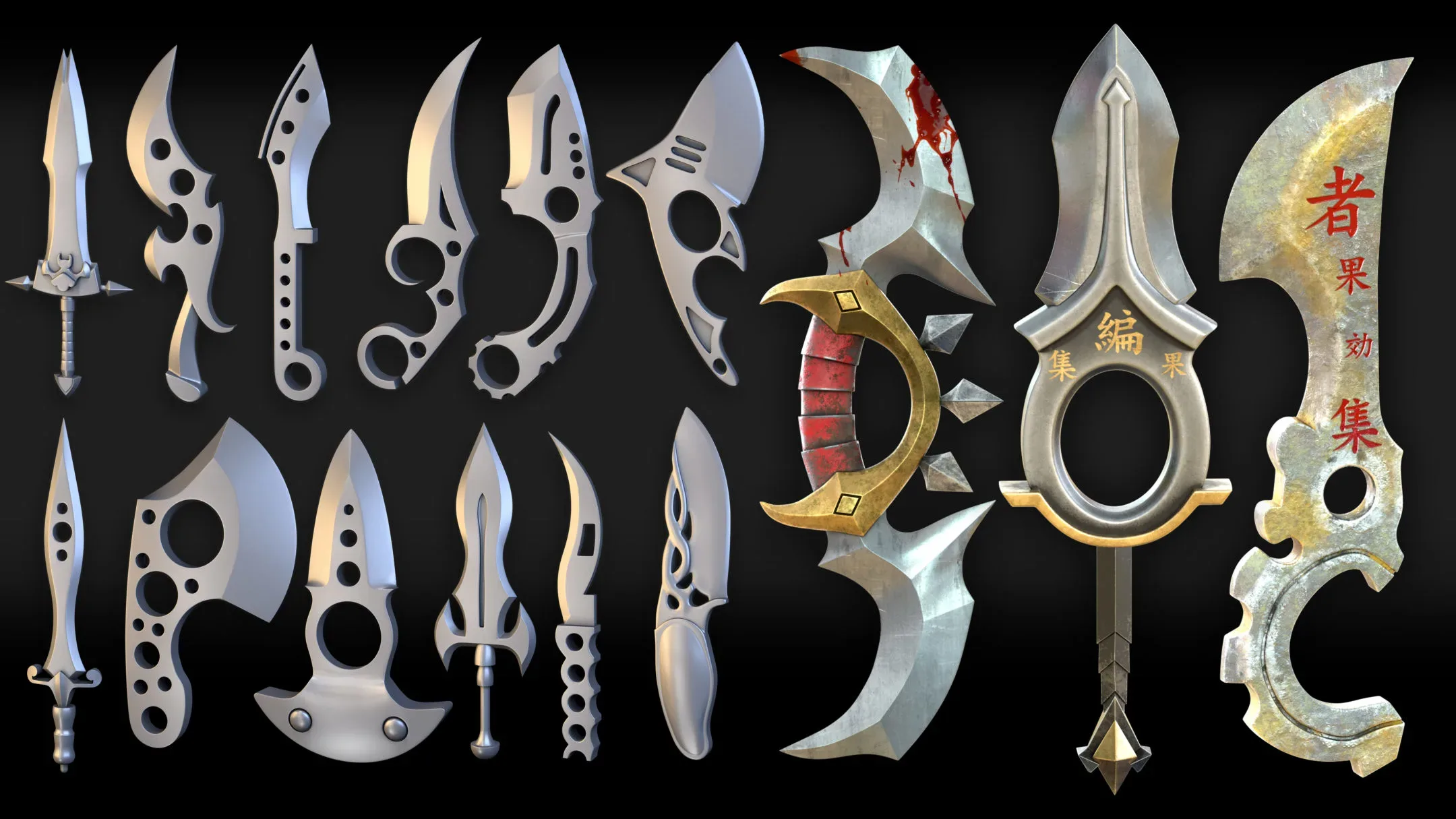 50 Knife & Dagger Base Mesh_Vol 003(MAX,blend,FBX,C4d,ZBP,obj)