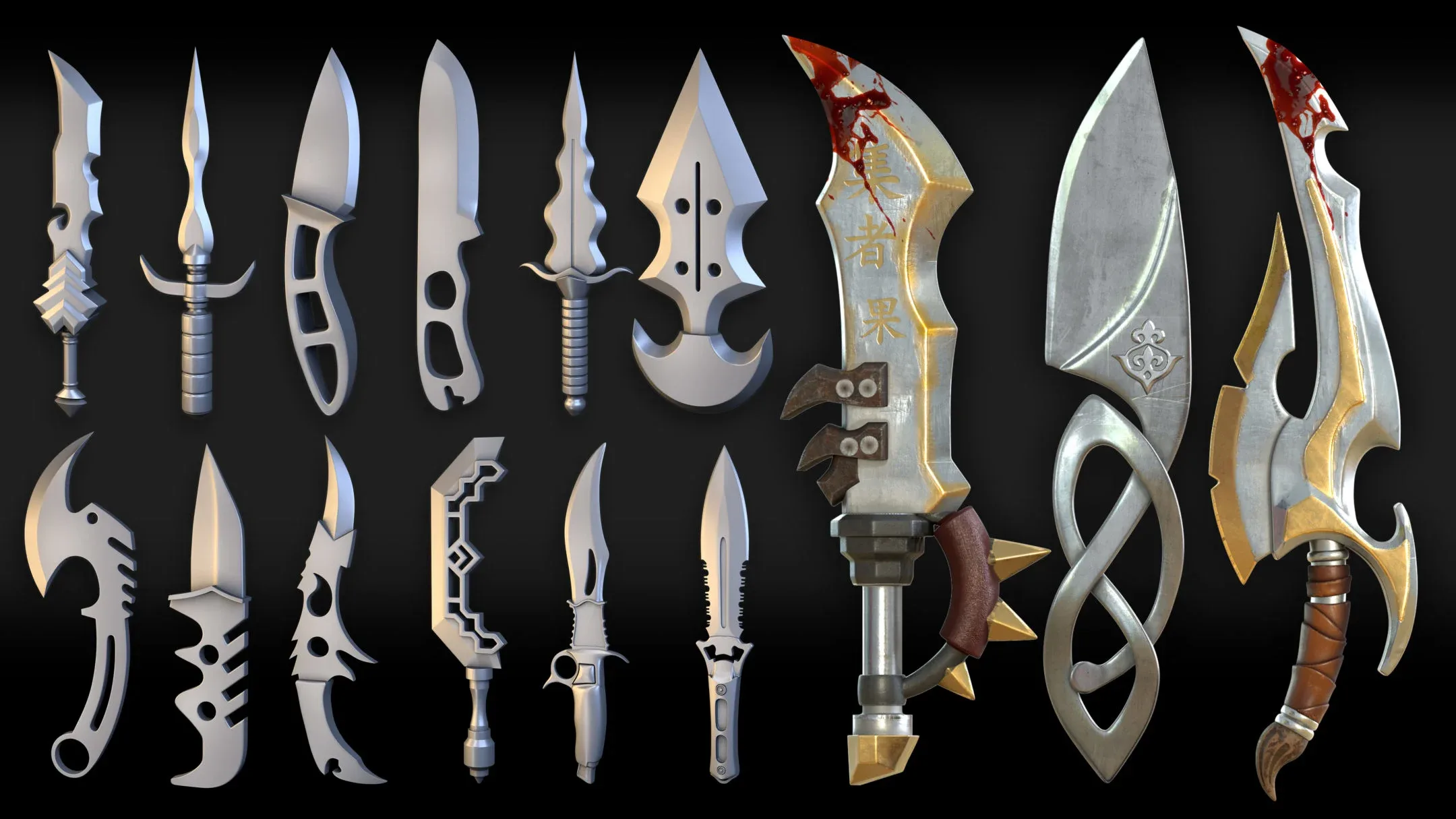 50 Knife & Dagger Base Mesh_Vol 004(MAX,blend,FBX,C4d,ZBP,obj)