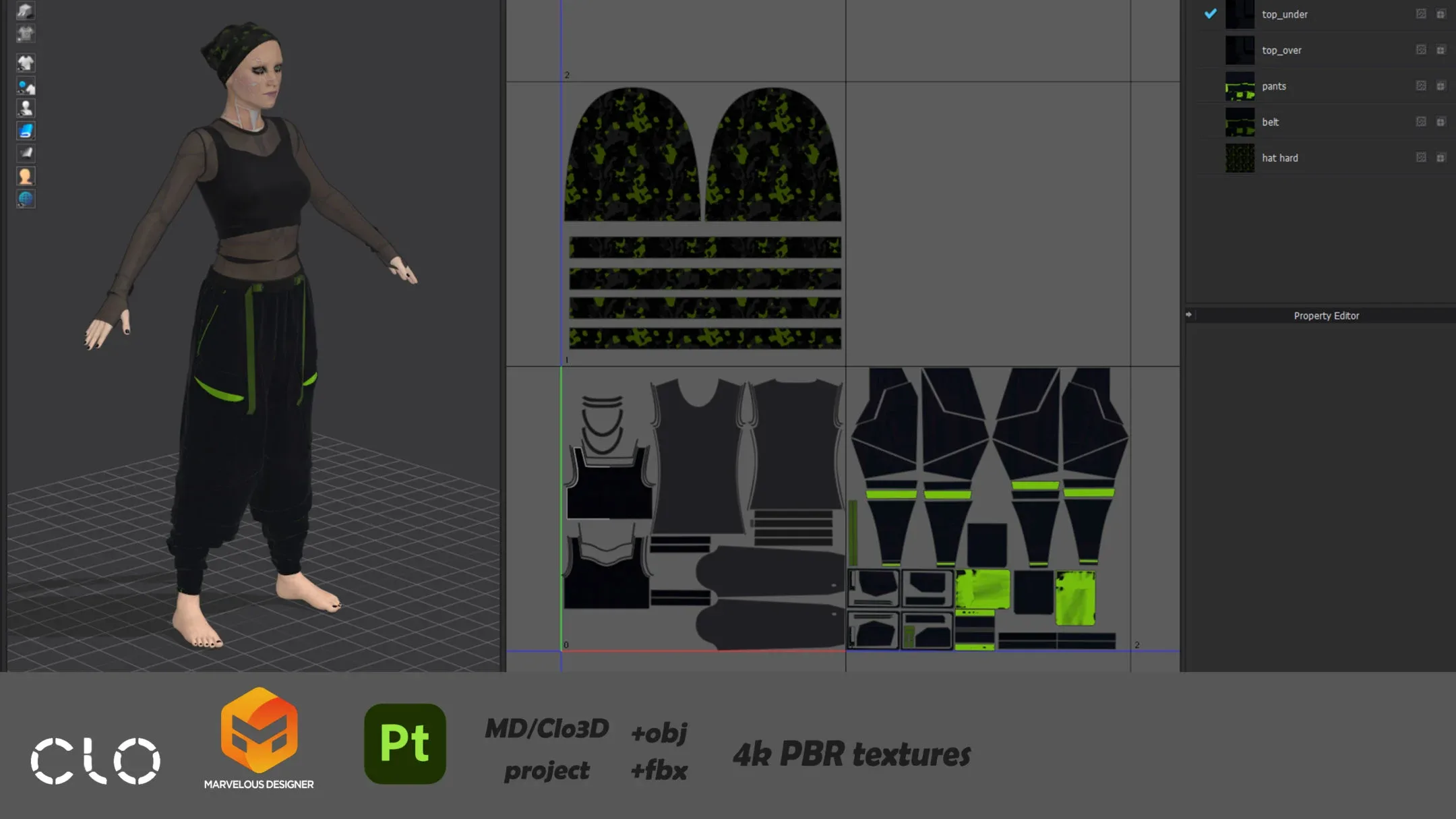 CyberGirl StreetWear Outfit / CLO3D / Marvelous Designer+ZPRJ+OBJ+FBX/ female genesis 8.1