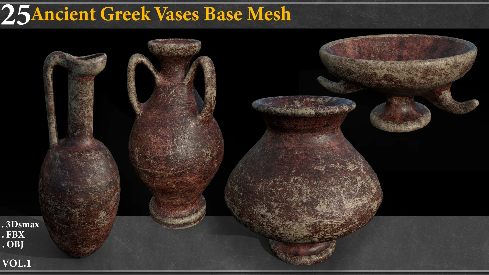 25 Ancient Greek Vases BASE MESH