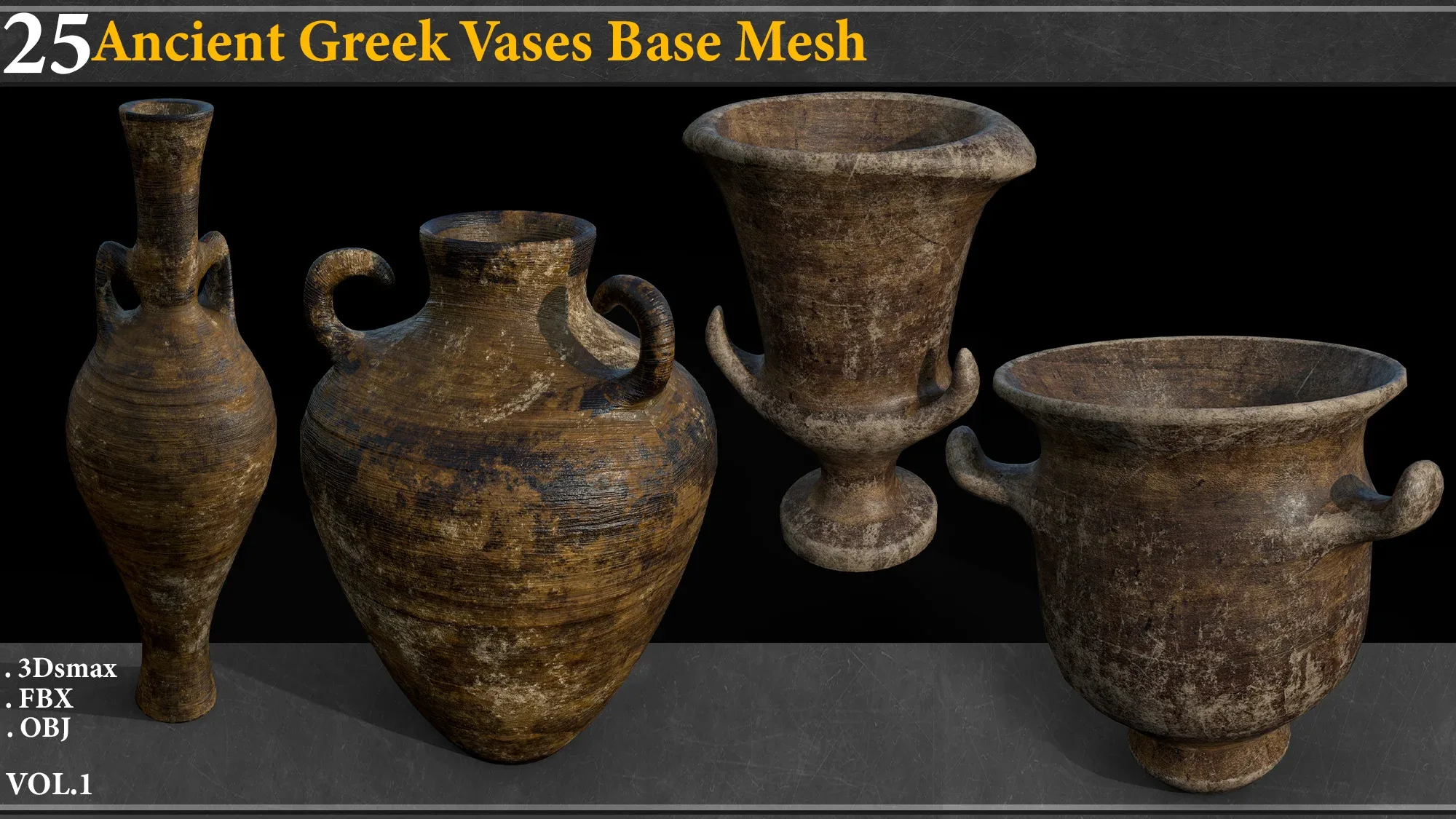 25 Ancient Greek Vases BASE MESH