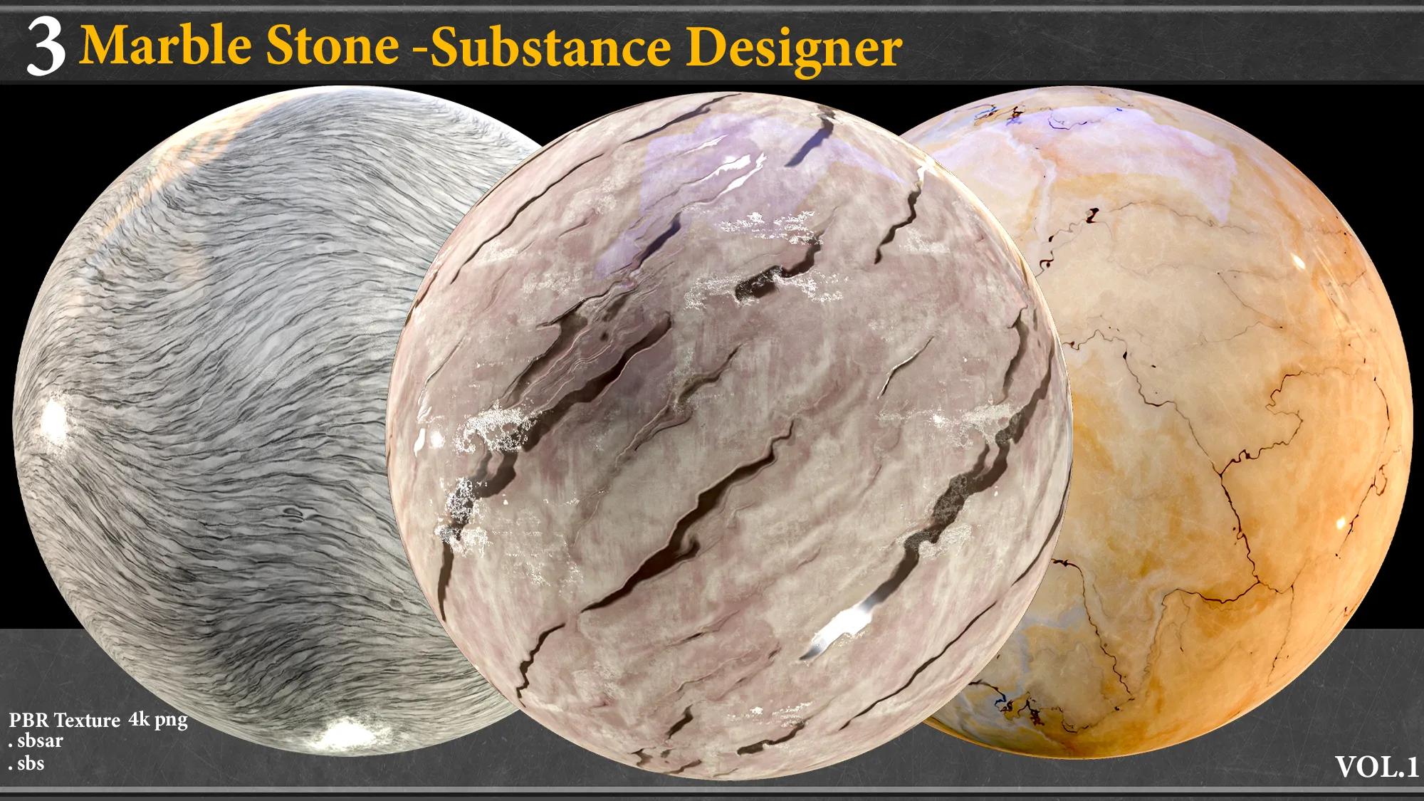 3 Marble Stone Material_Substance Designer