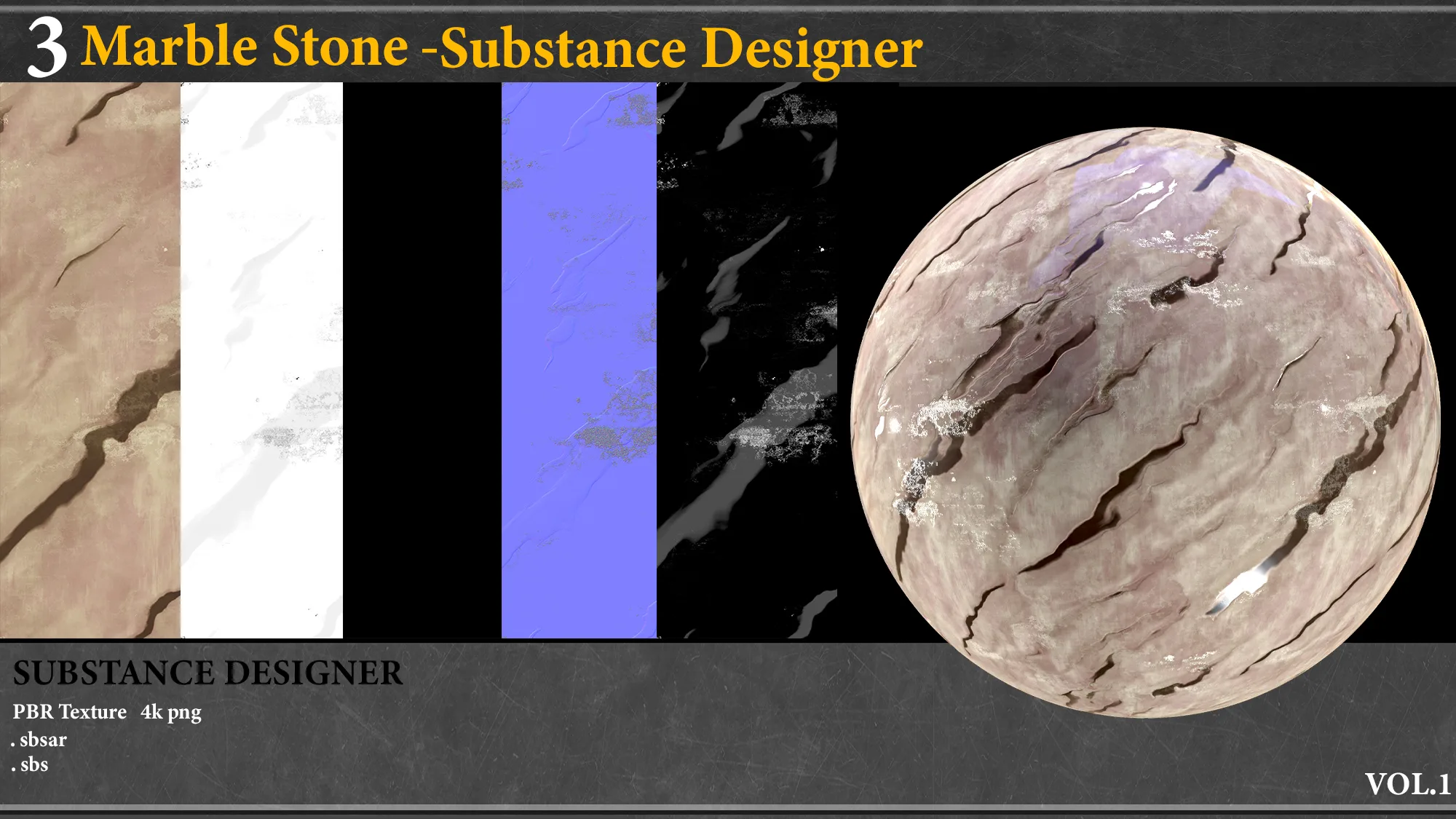 3 Marble Stone Material_Substance Designer