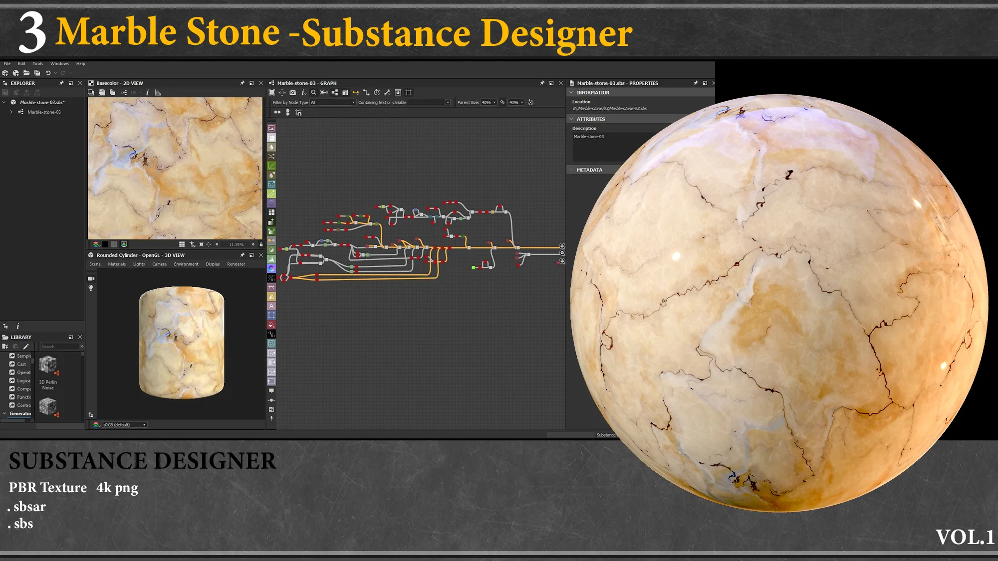 3 Marble Stone Material_Substance Designer