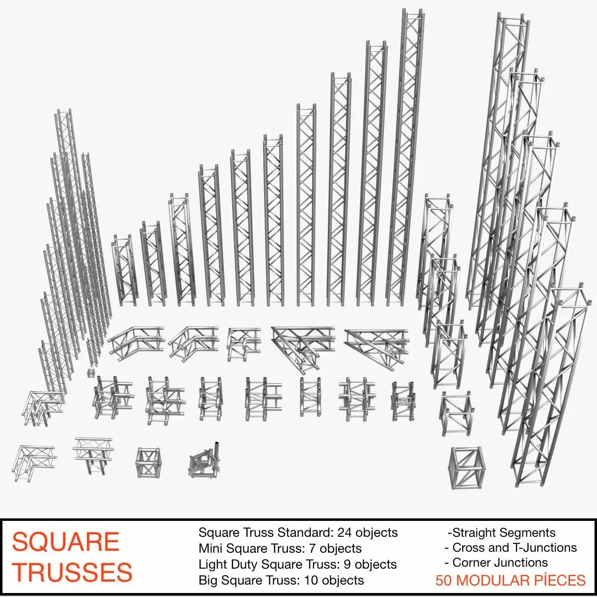 Square Light Trusses Collection - 50 PCS Modular