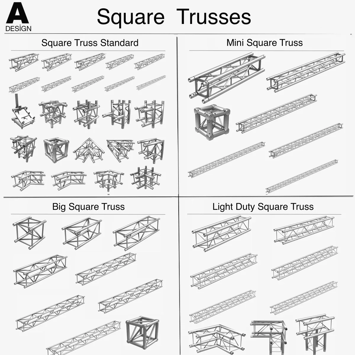 Square Light Trusses Collection - 50 PCS Modular