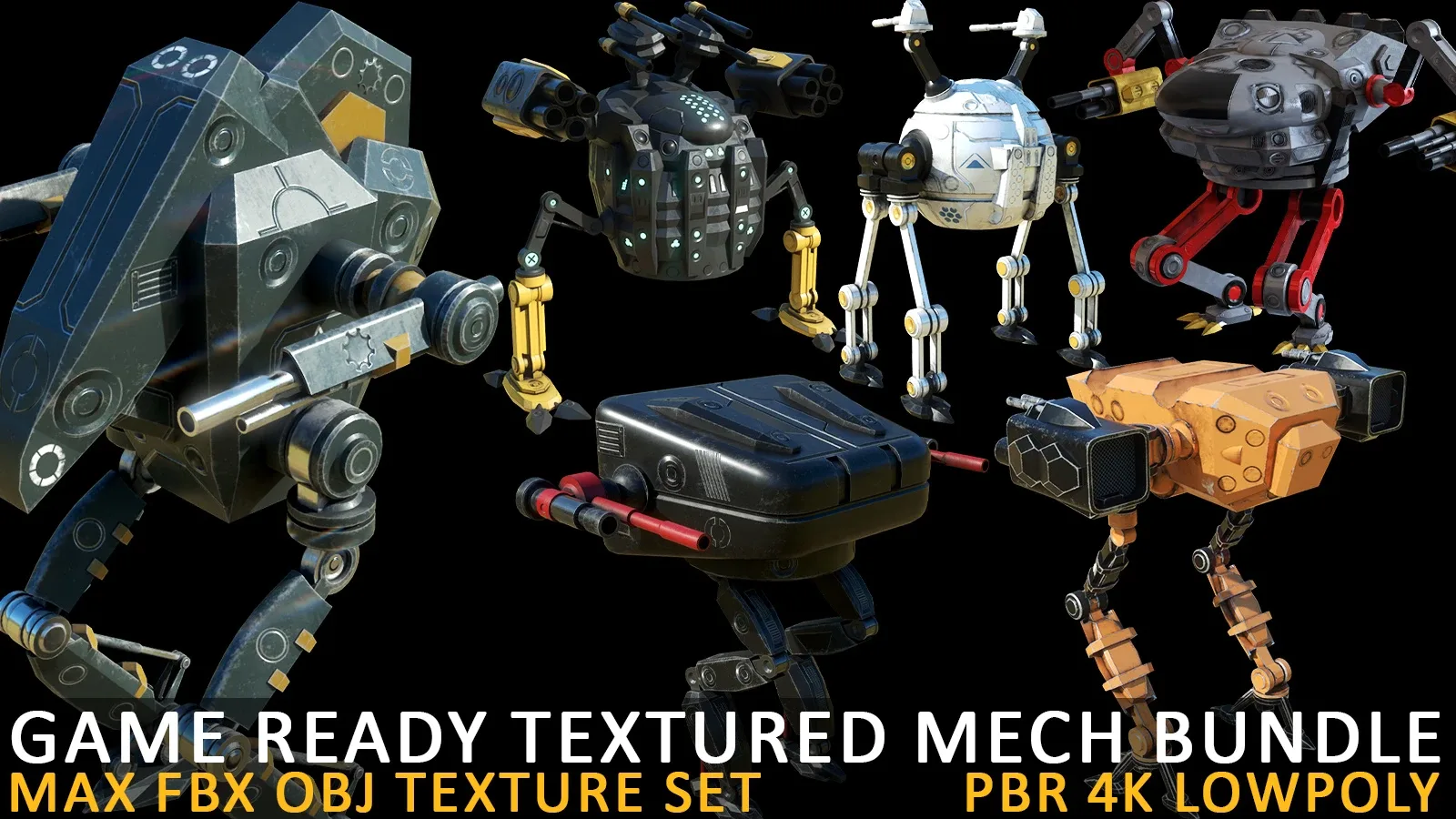 game ready textured MECH bundle (PBR 4k lowpoly)