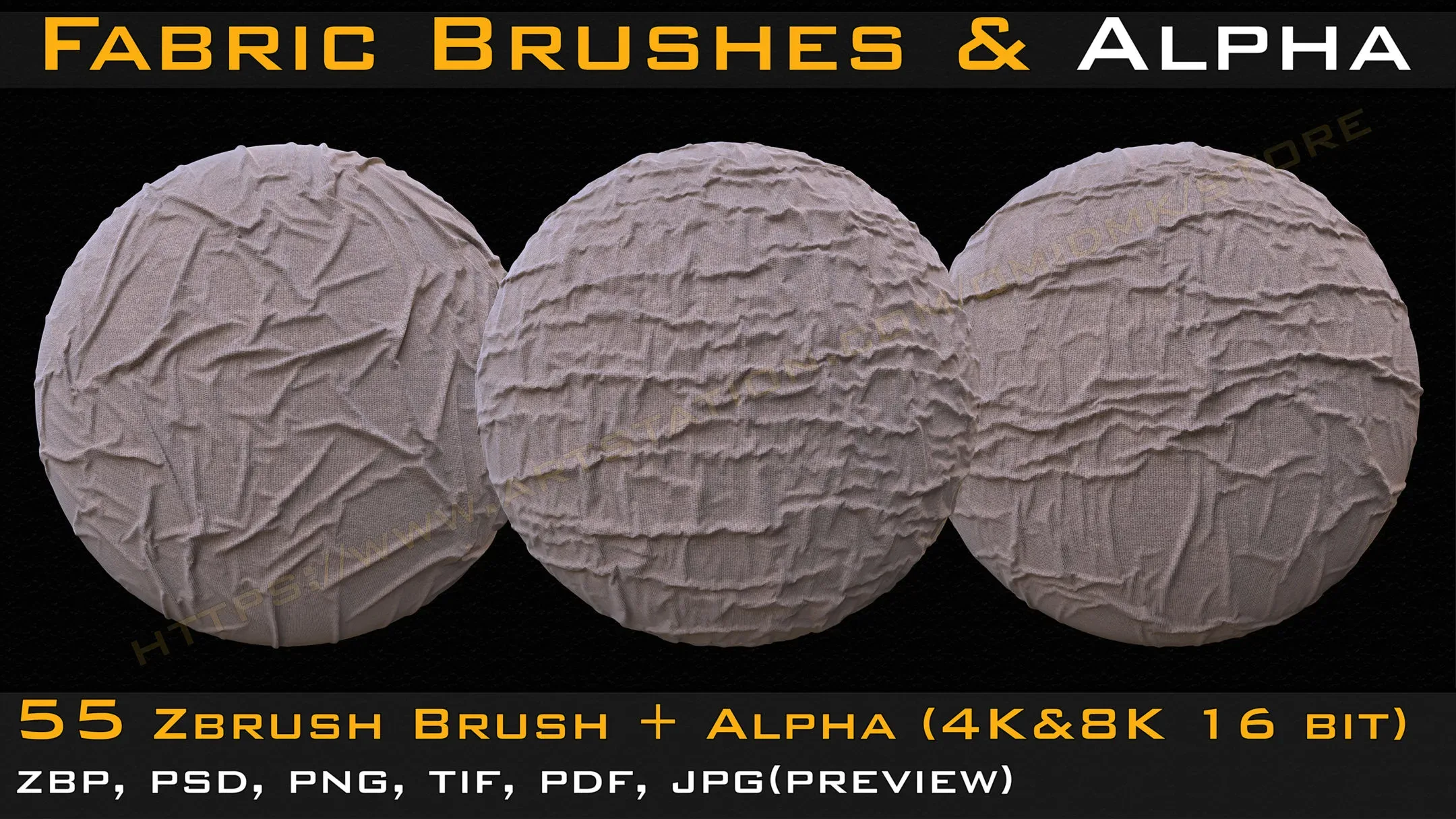 55 Fabric & leather Brushes( for Zbrush) Tension & Compression Folds+ Alpha (4K & 8K-16 bit) - Vol.02