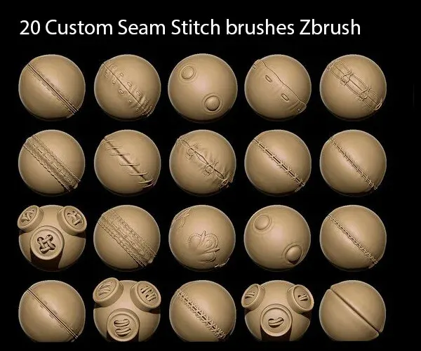 20 Custom Seam Stitch brushes Zbrush