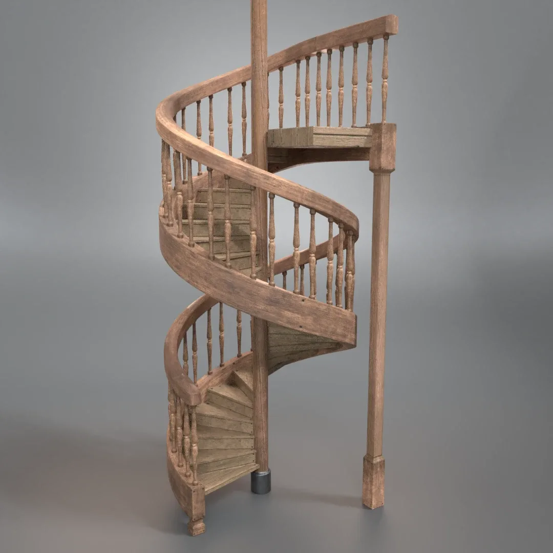 Wood Spiral Staircase PBR Model