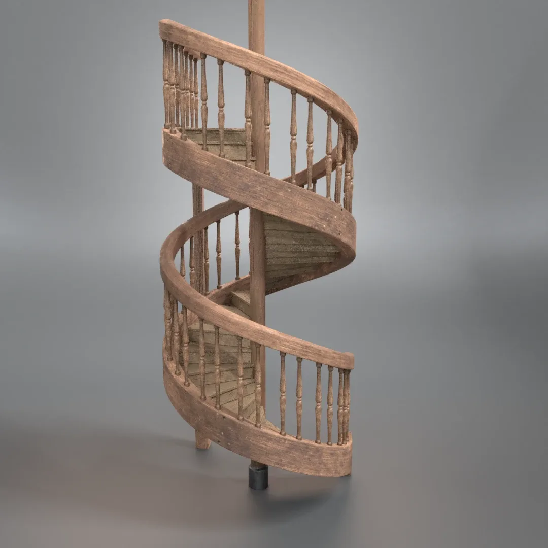 Wood Spiral Staircase PBR Model