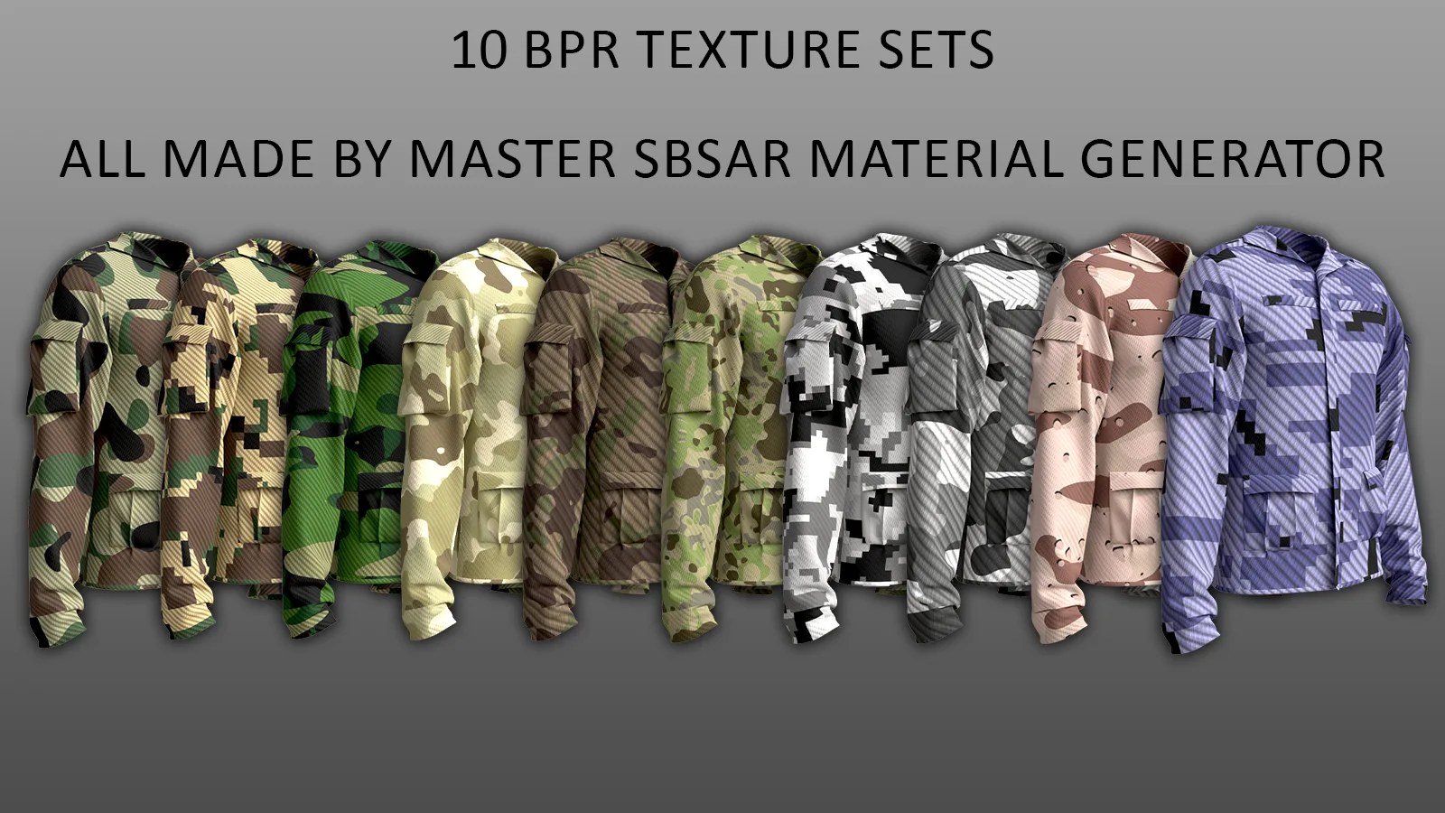 infinite military and Camouflage material generator (sbsar + 10 texturesets)