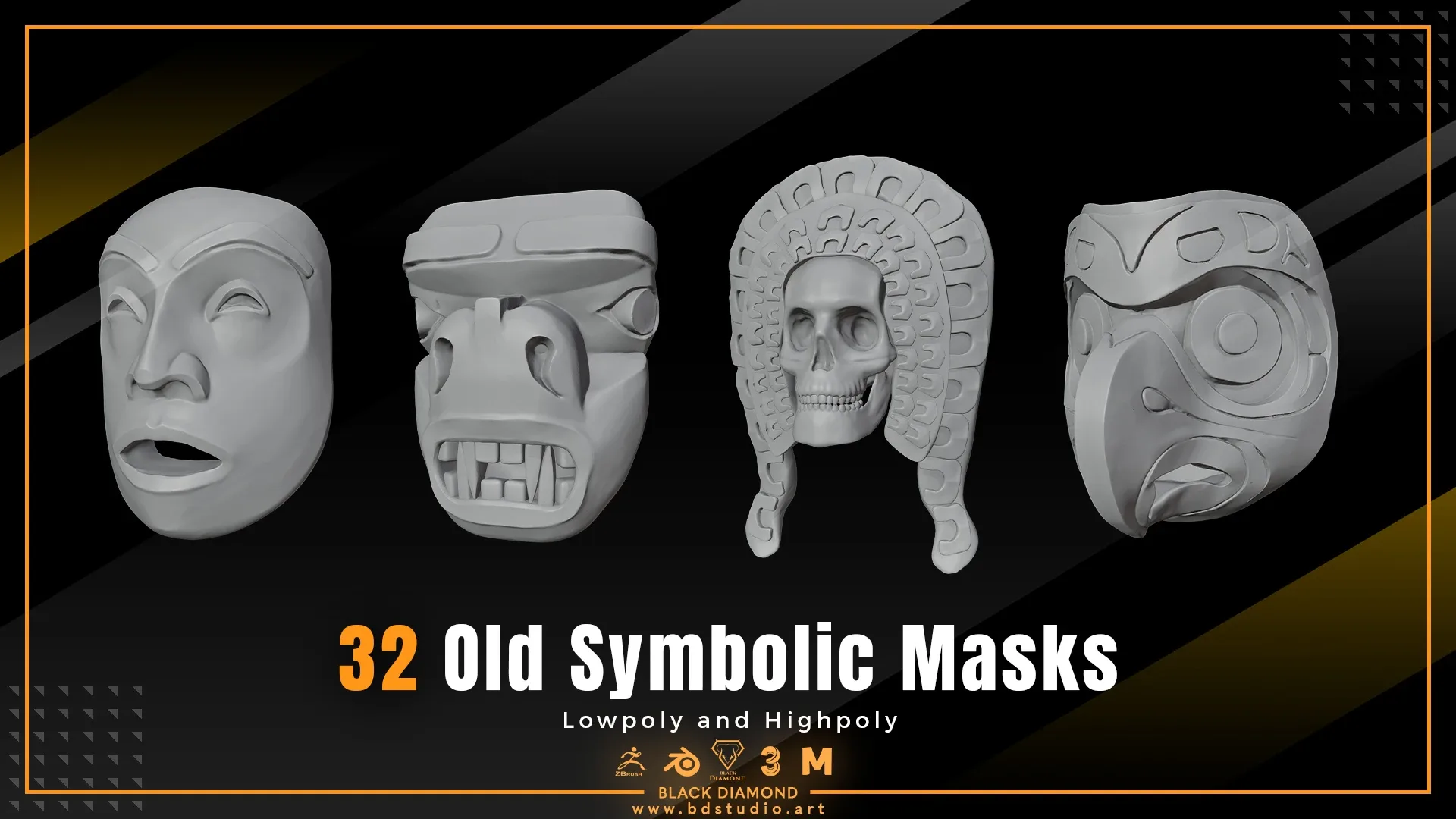 32 Old Symbolic Masks ( Lowpoly and Highpoly )