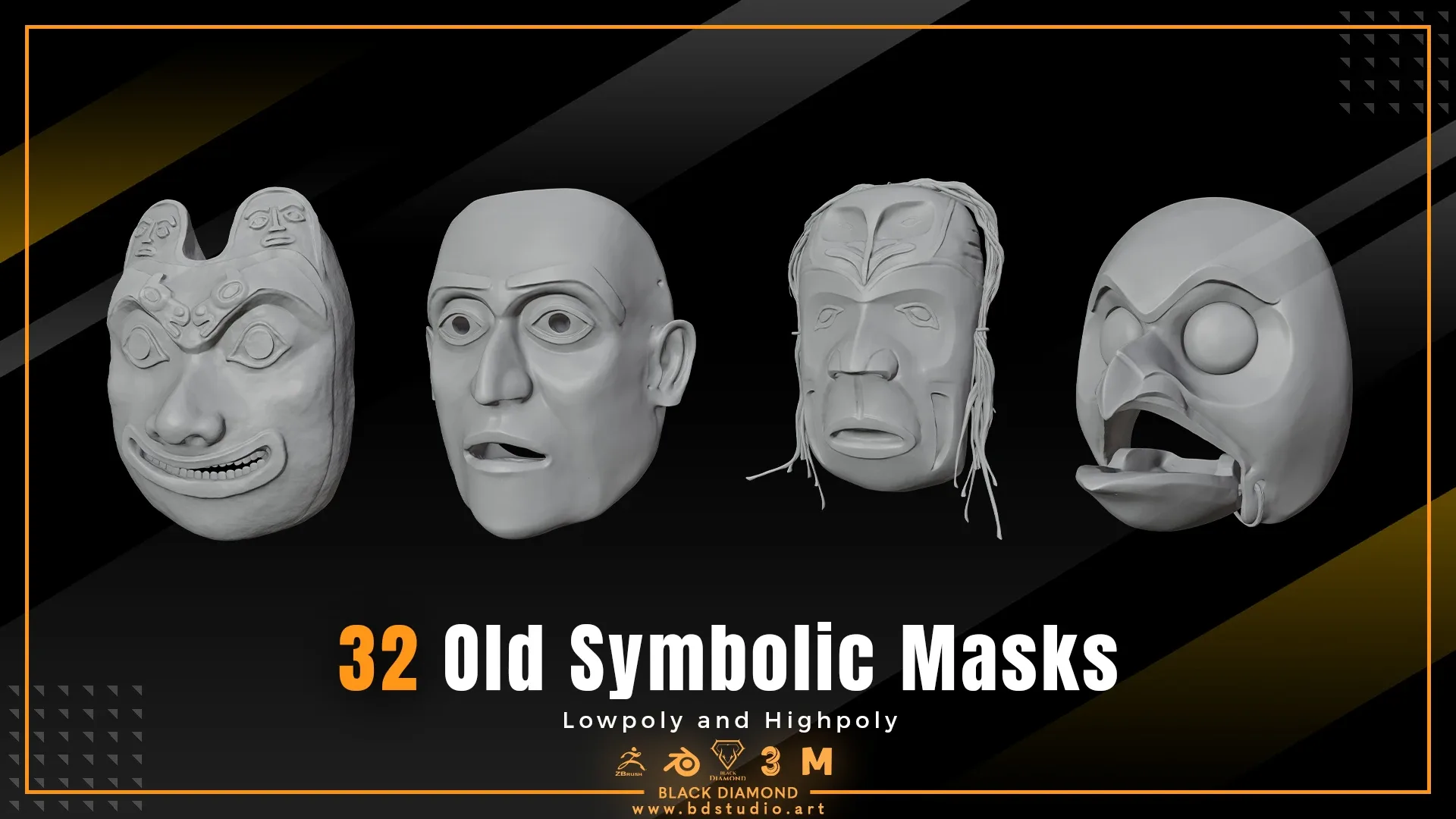 32 Old Symbolic Masks ( Lowpoly and Highpoly )