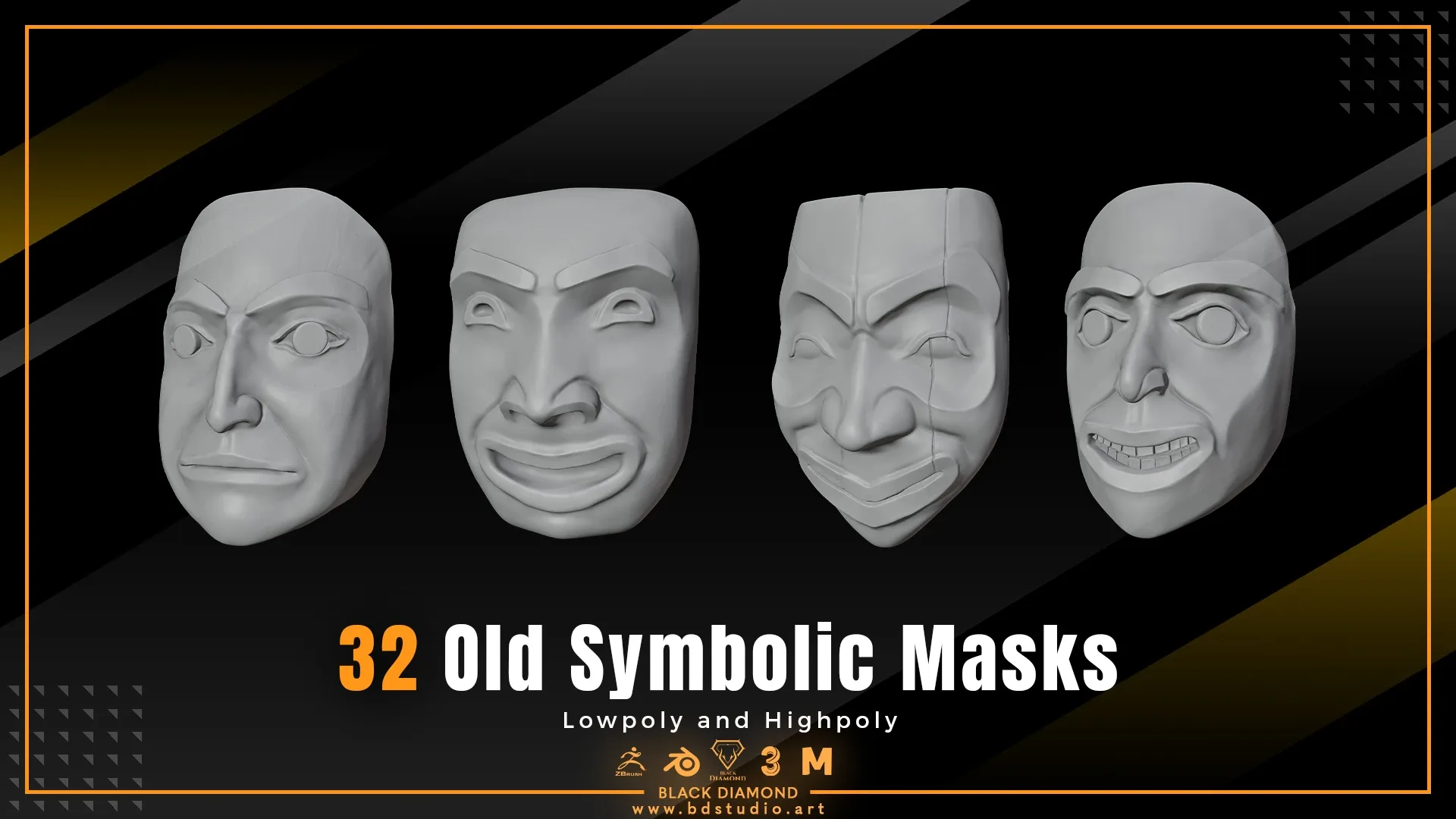 32 Old Symbolic Masks ( Lowpoly and Highpoly )