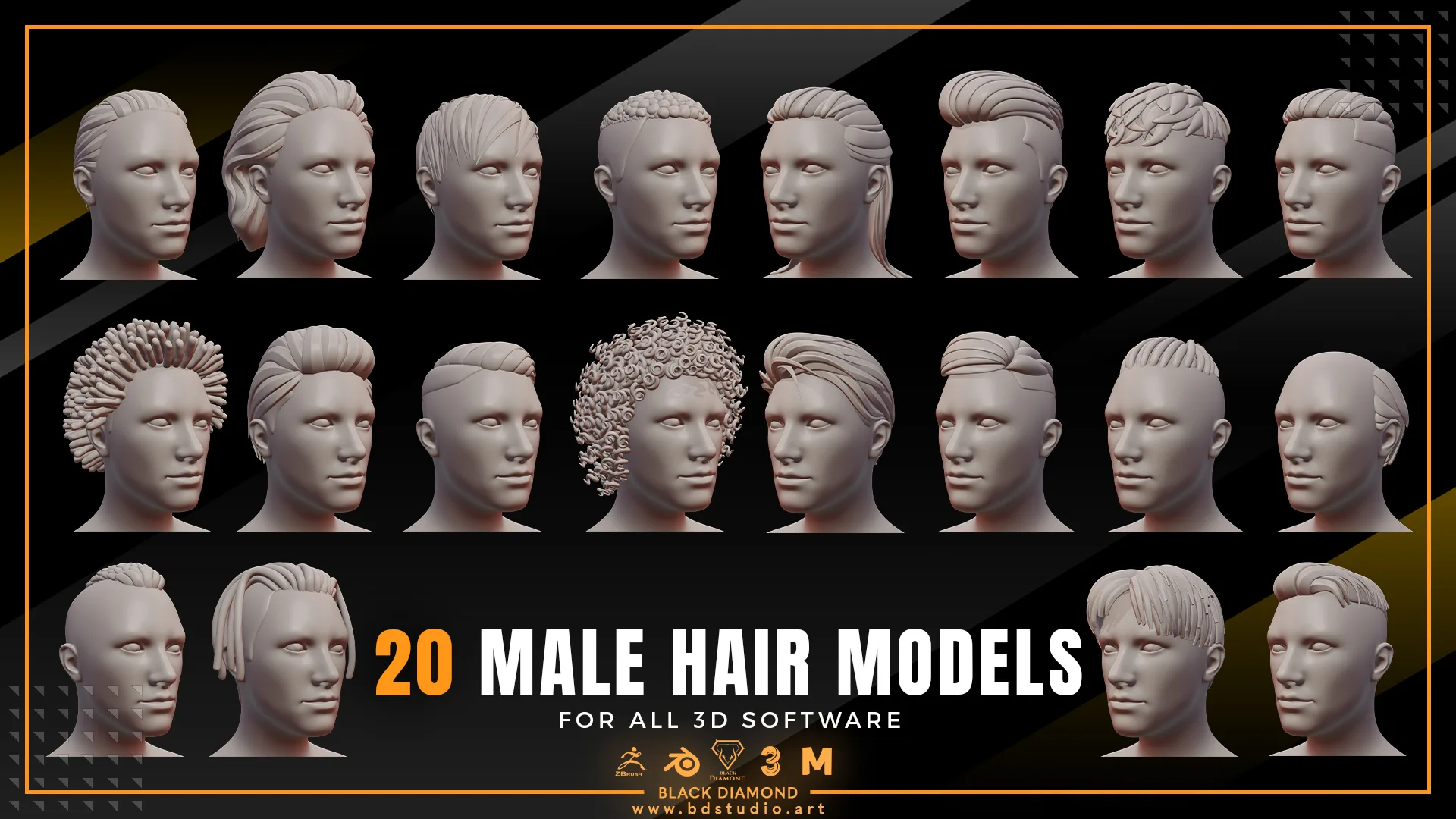 20 Male Stylized 3d Hair Models